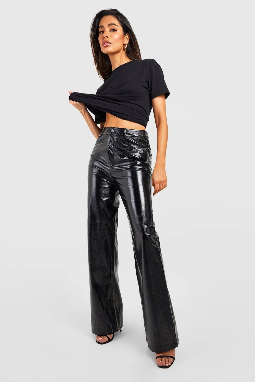 High Waisted Metallic Full Length Trousers