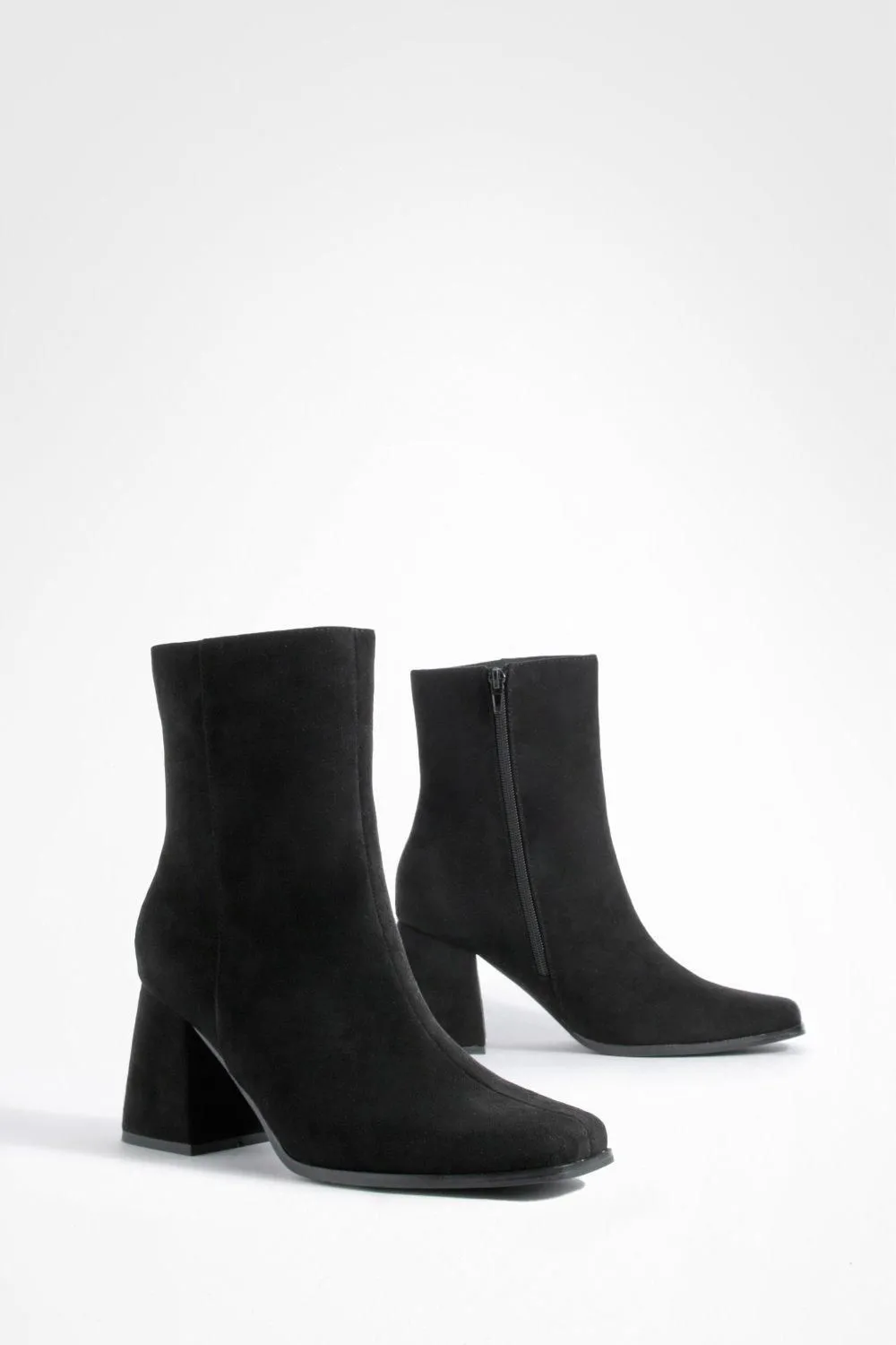 Wide Fit Faux Suede Block Heel Ankle Boots
