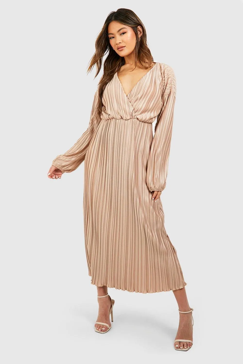 Wide Plisse Wrap Midaxi Dress