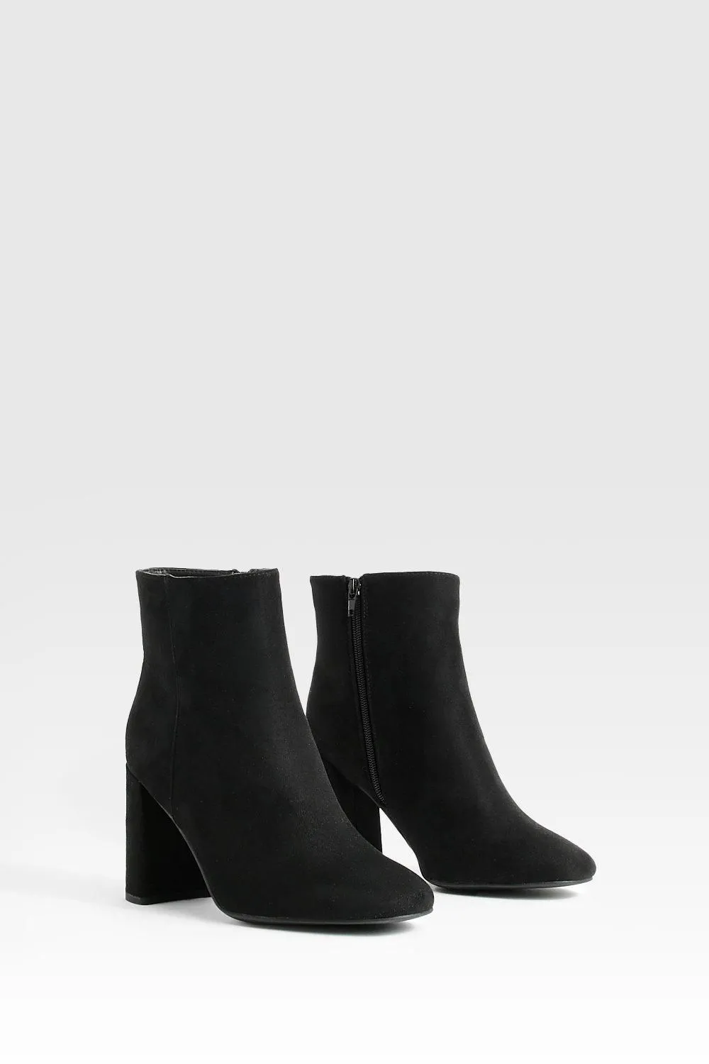 Wide Fit Round Toe Block Heel Faux Suede Ankle Boots