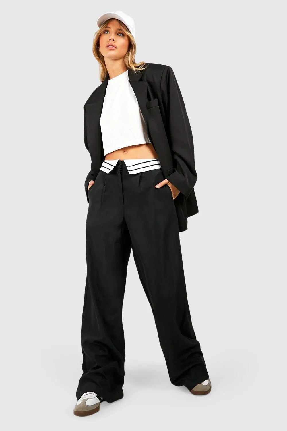Folded Stripe Waistband Trousers