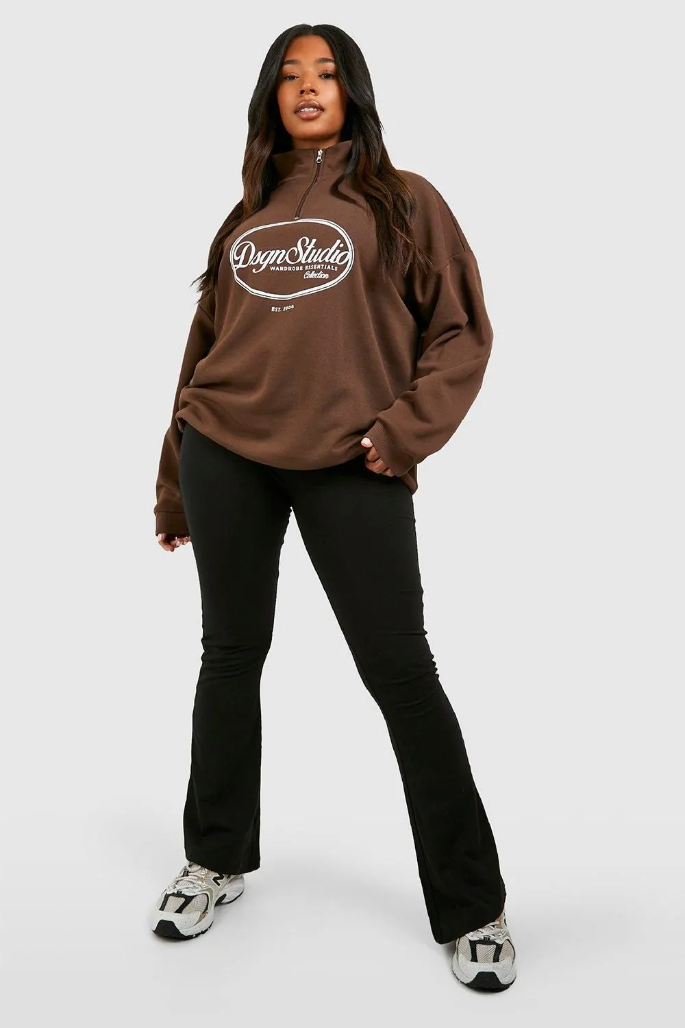 Boohoo Basics Plus Cotton Jersey Folded Waistband Yoga Flares