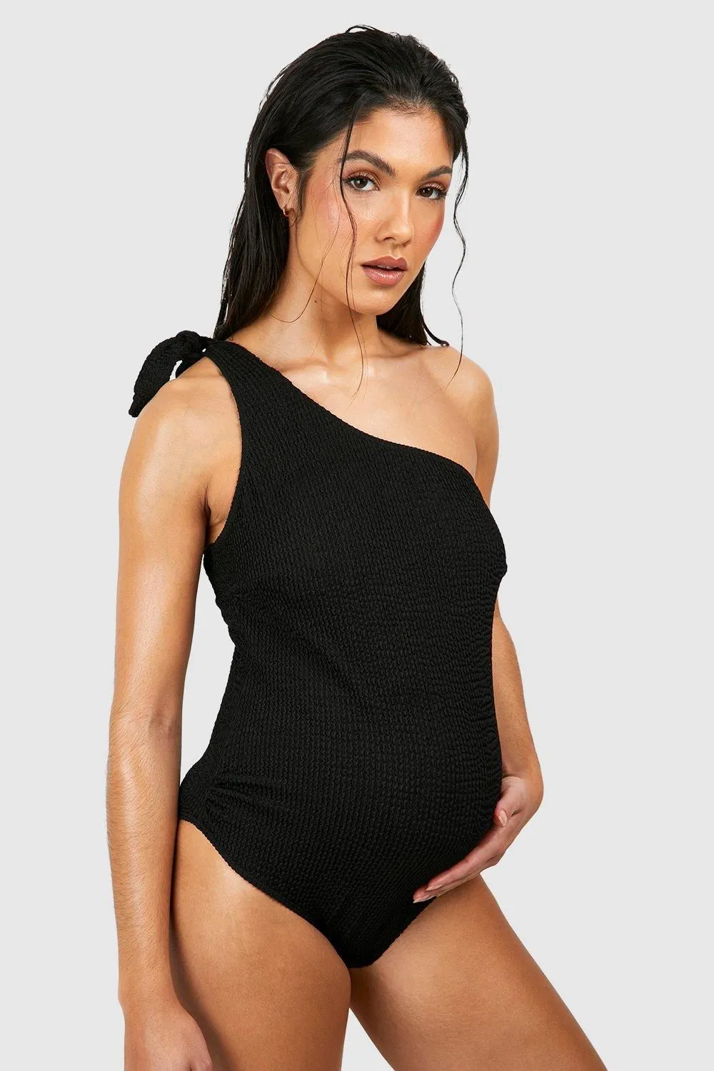 Maternity Crinkle Tie One Shoulder Swimsuit