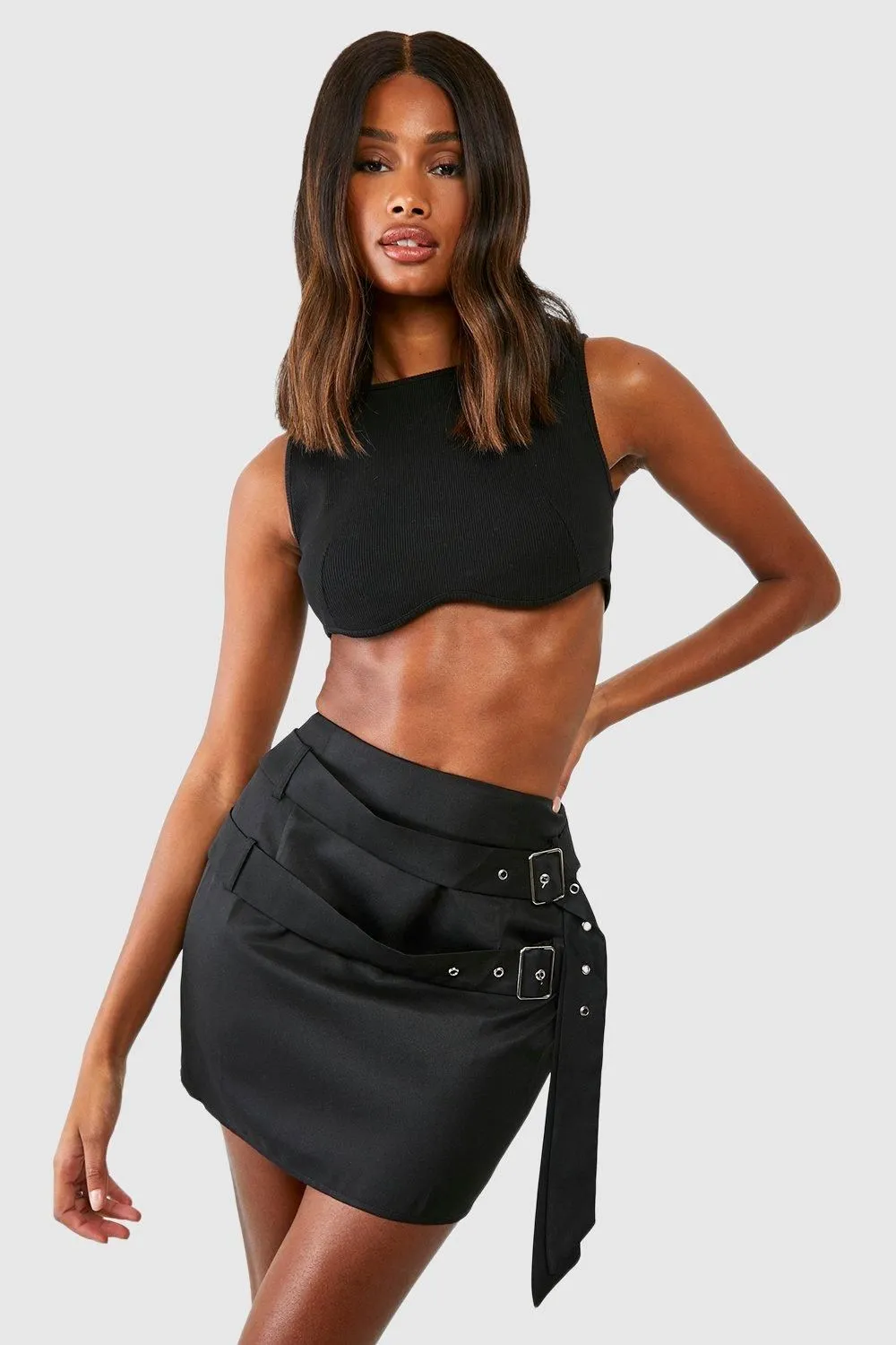 Double Belted Mini Skirt