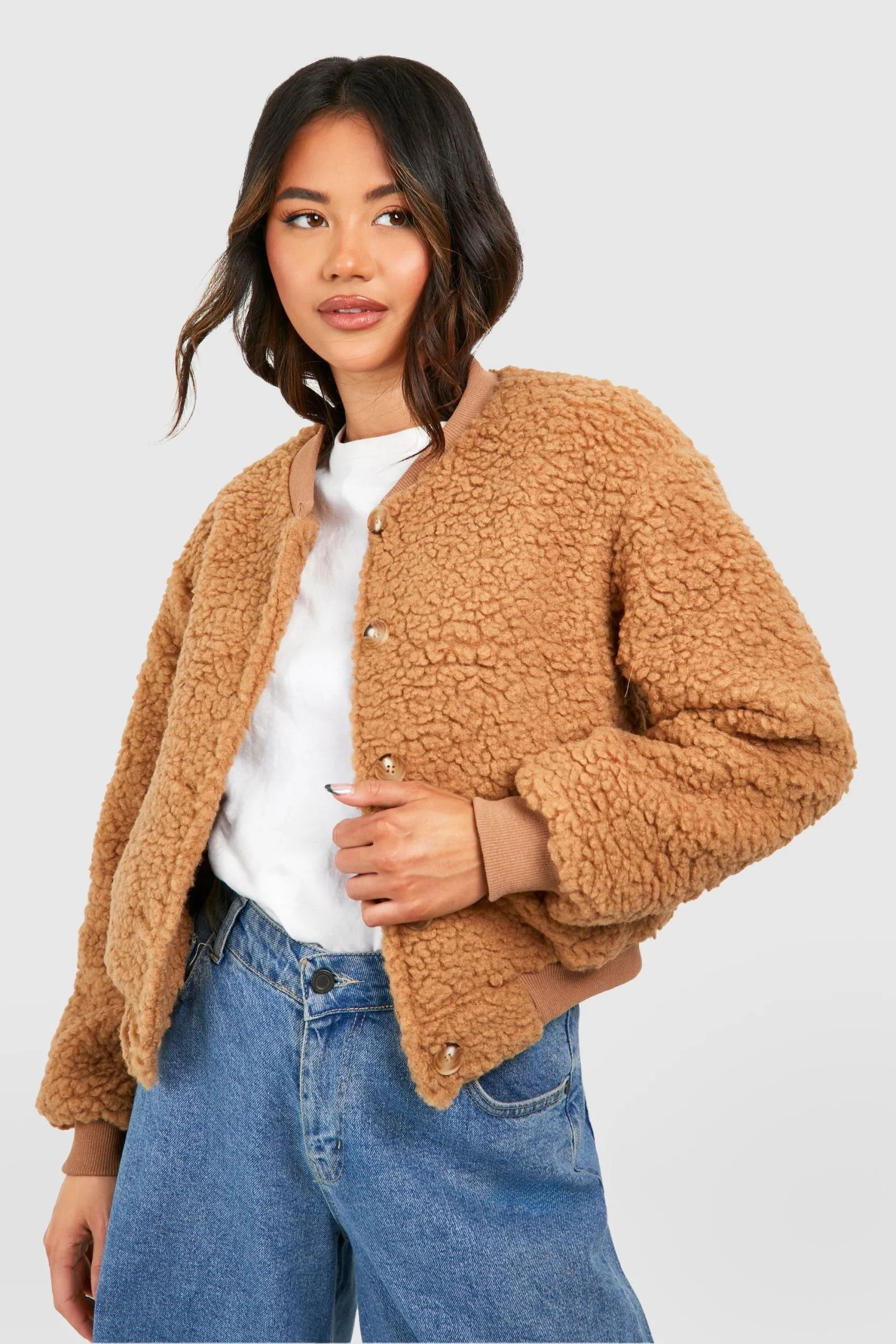 Teddy Faux Fur Bomber Jacket