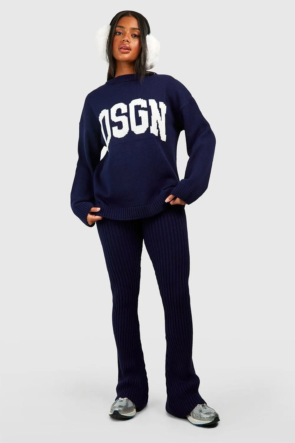 DSGN Studio Crew Neck Knitted Jumper And Flare Legging Set