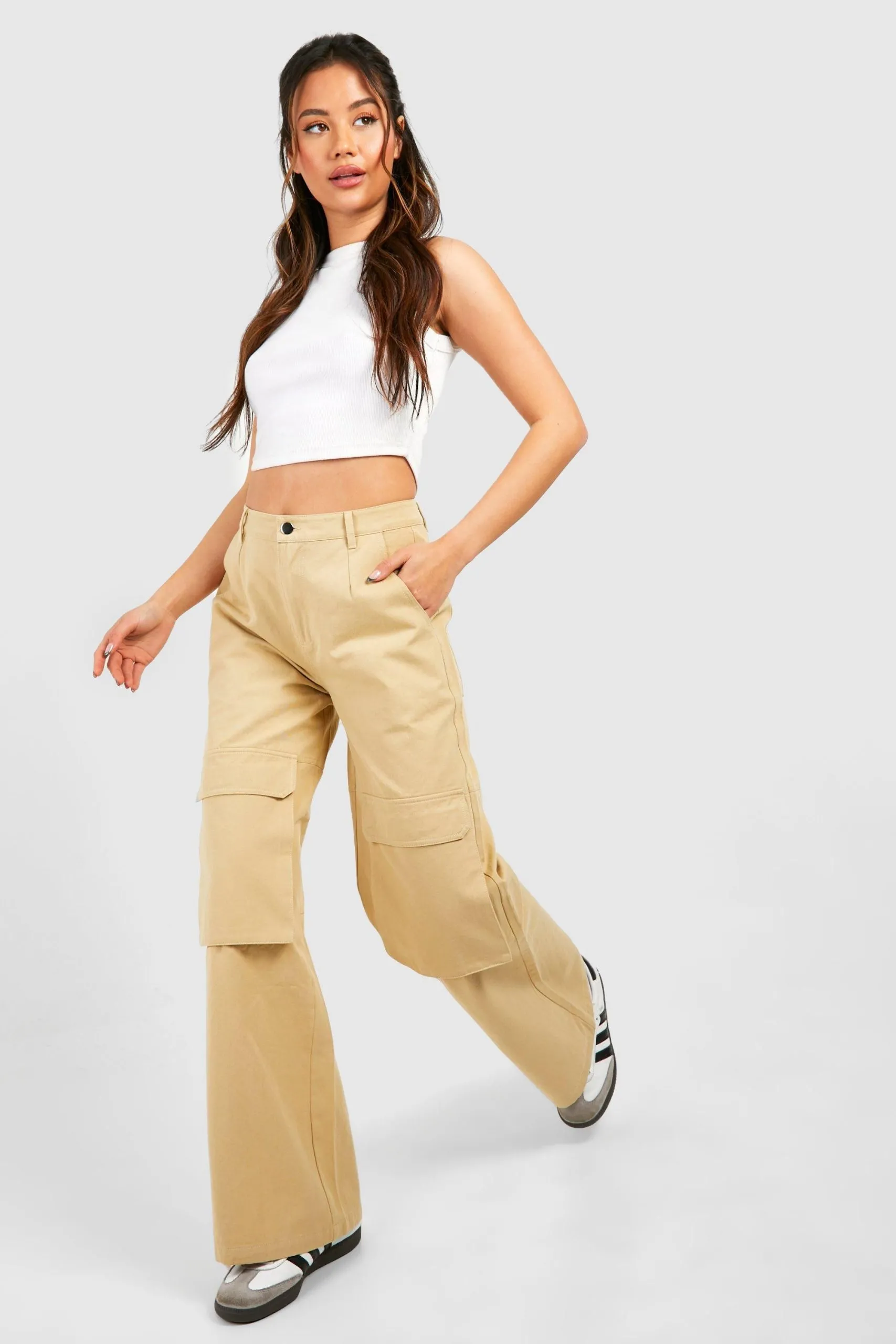 Wide Leg Pocket Detail Cargo Trouser