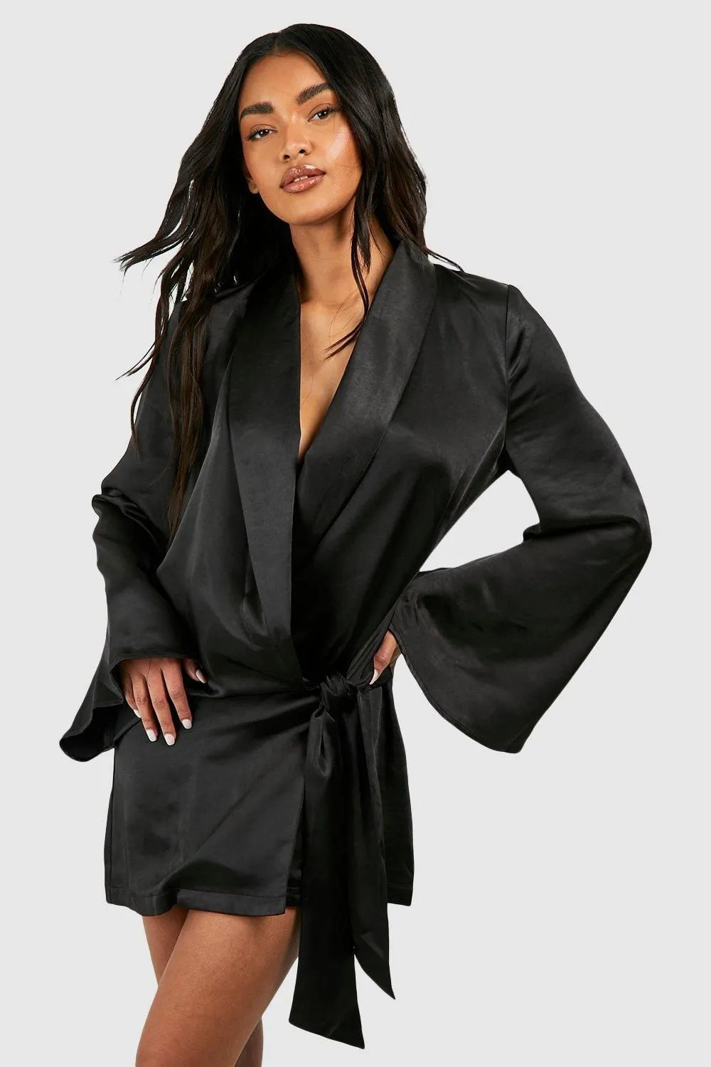 Satin Wrap Shirt Dress