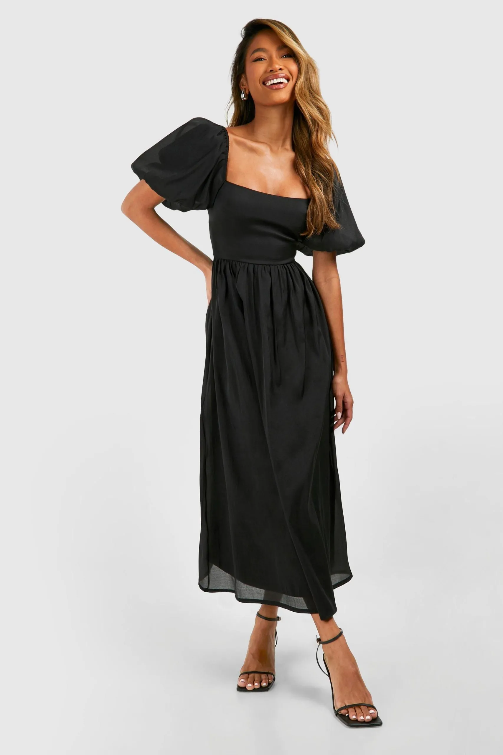 Puff Sleeve Midaxi Skater Dress