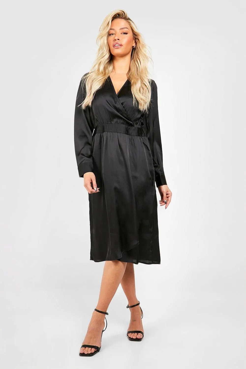 Satin Wrap Midi Dress