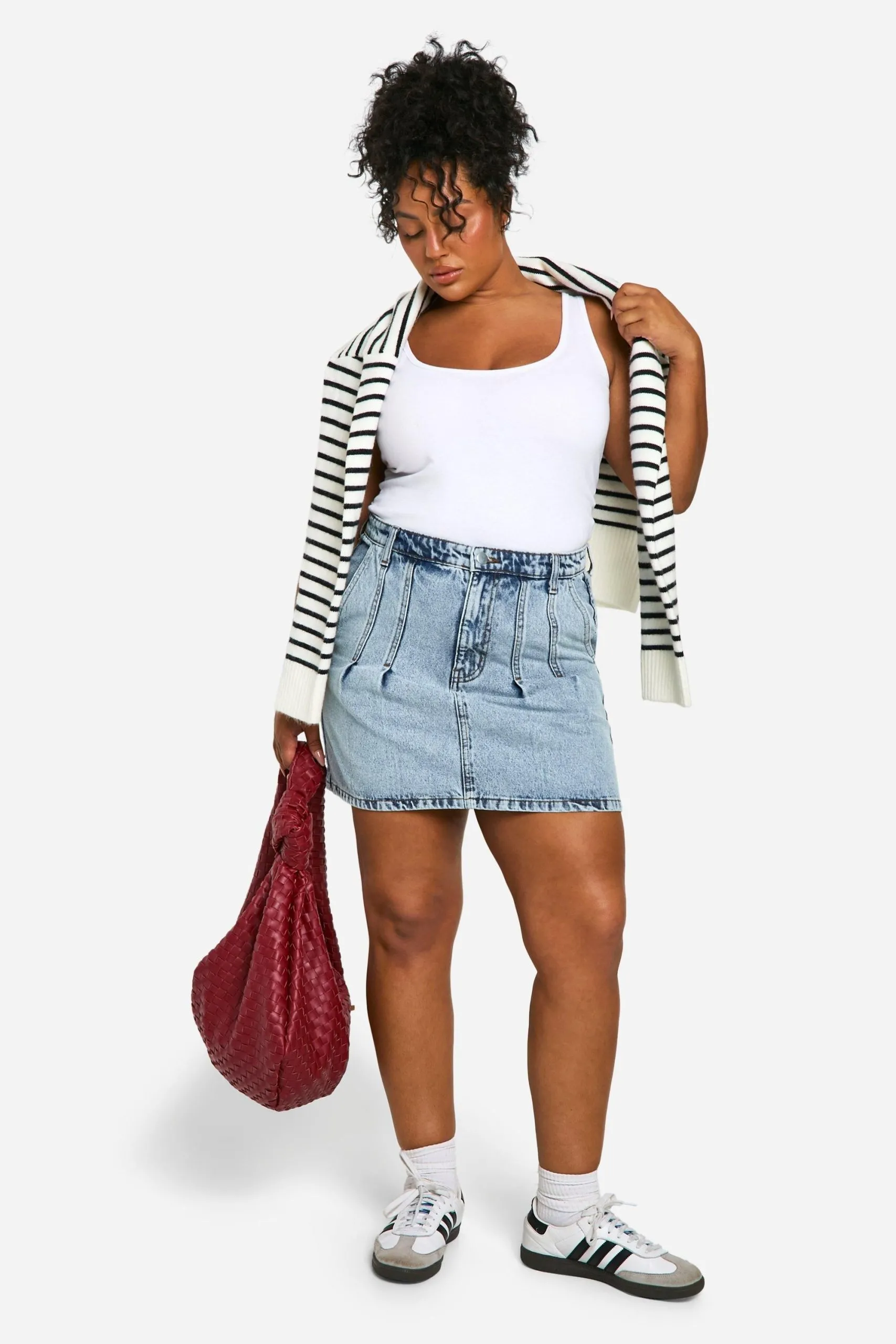 Plus Pleated Denim Skirt