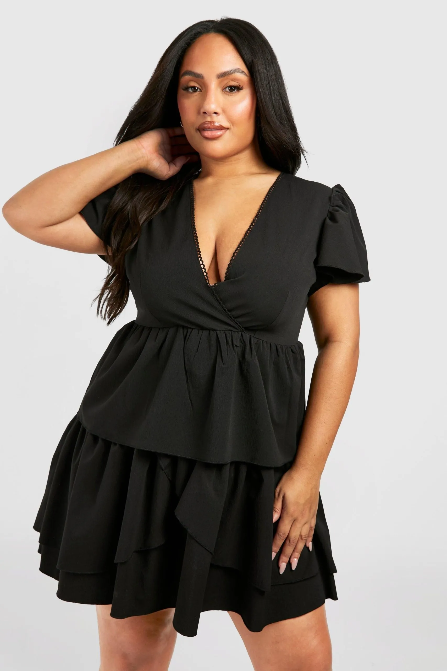 Plus Woven Textured Ruffle Skater Dress