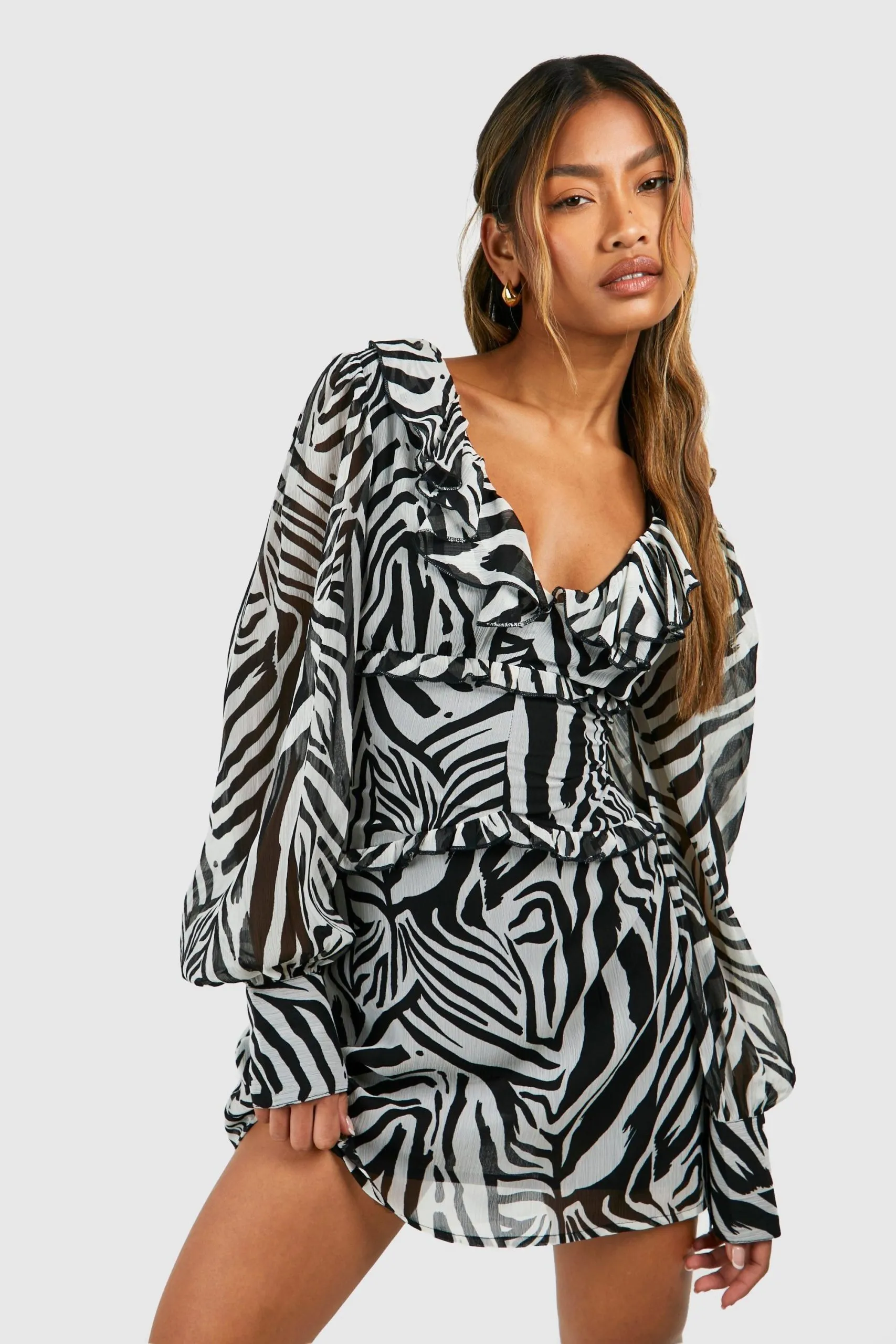Zebra Chiffon Ruffle Skater Dress