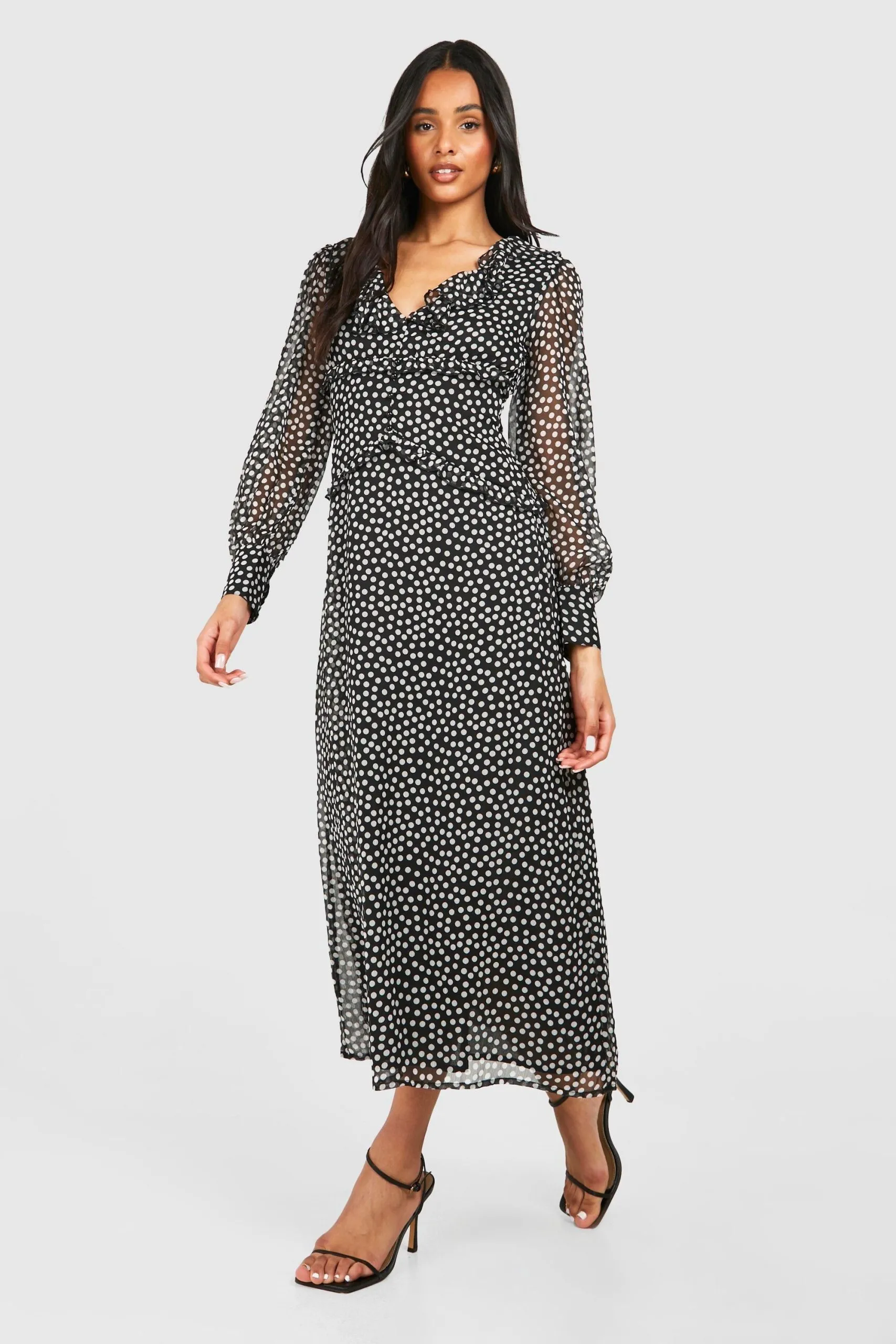 Tall Polka Dot Chiffon Ruffle Midaxi Dress