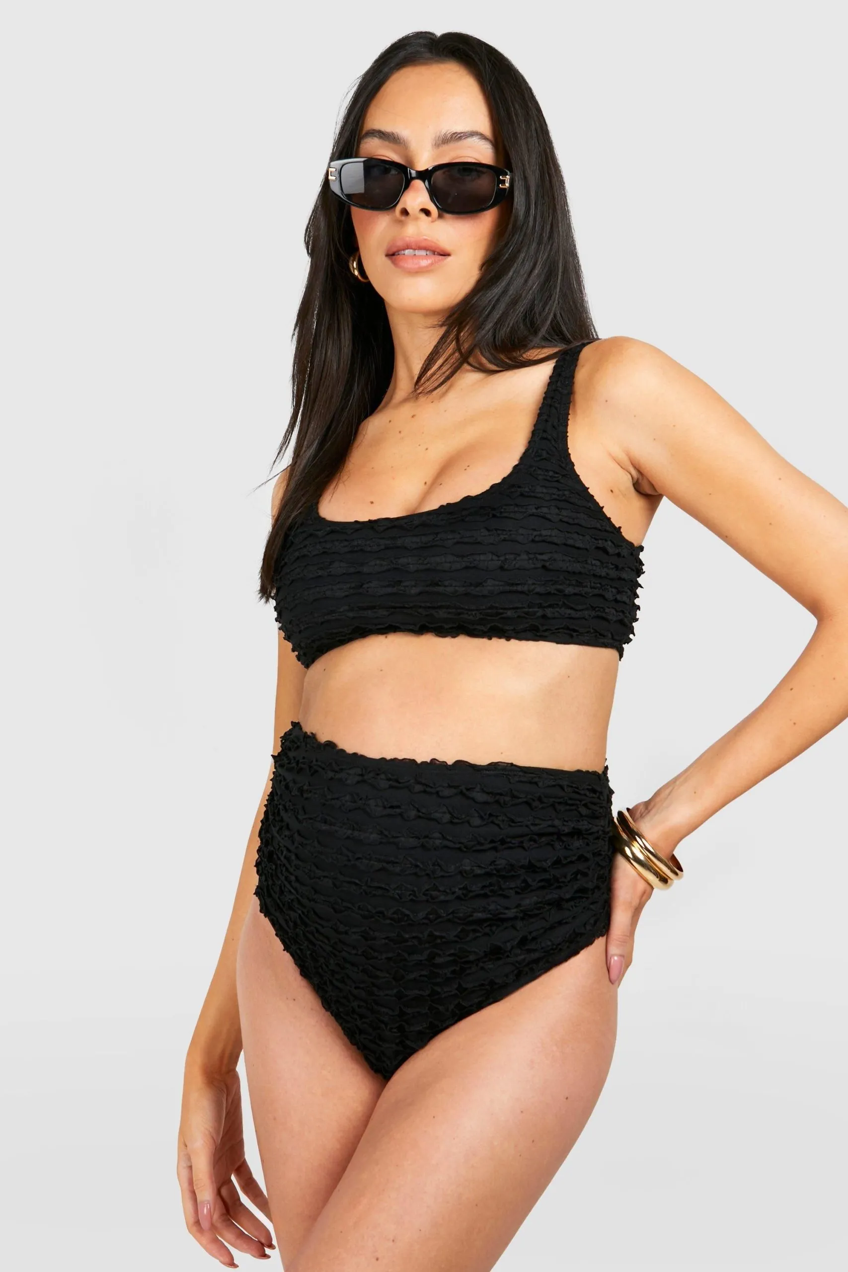 Maternity Textured Ruffle High Waist Bikini Set