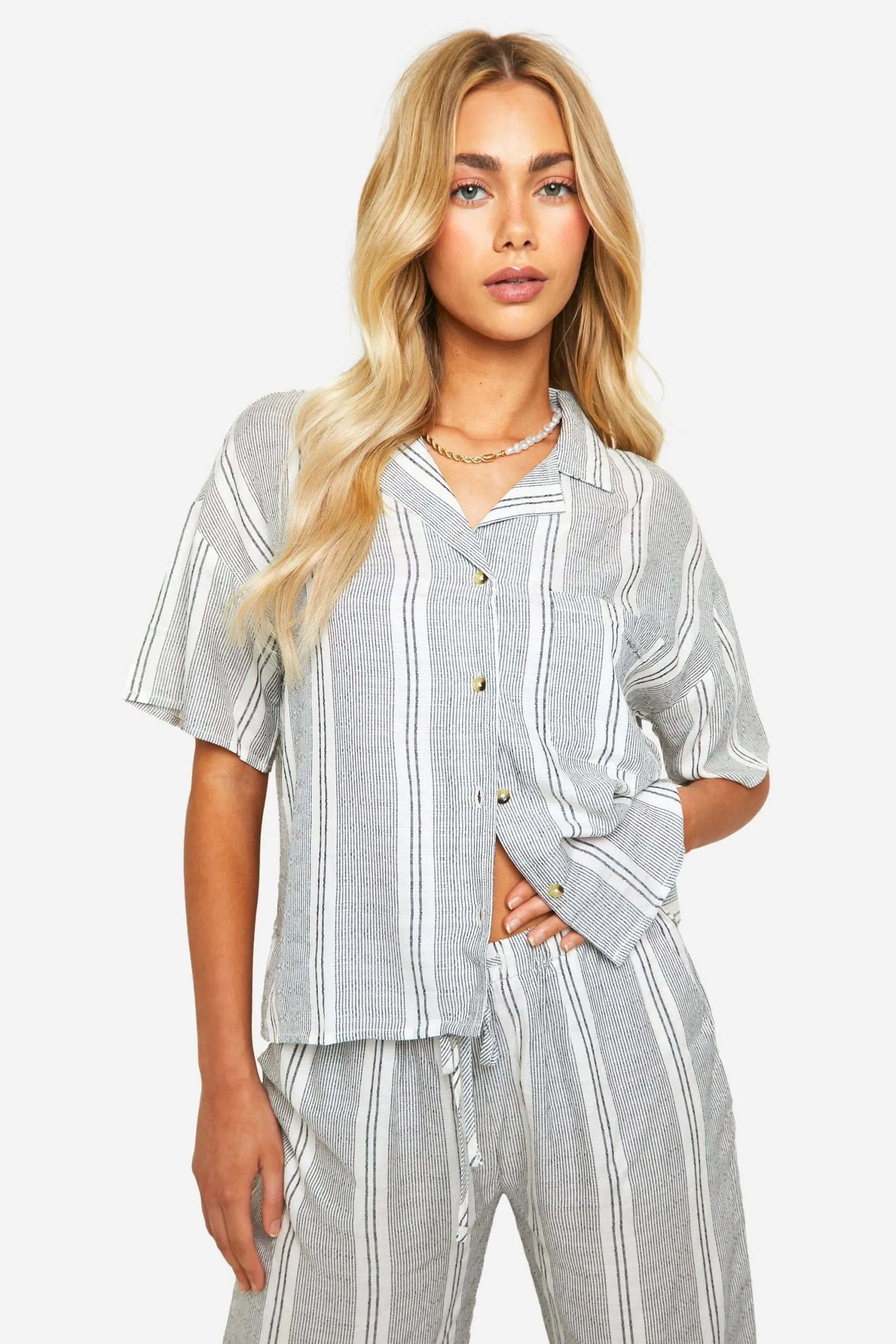 Tonal Stripe Linen Look Relaxed Fit Shirt