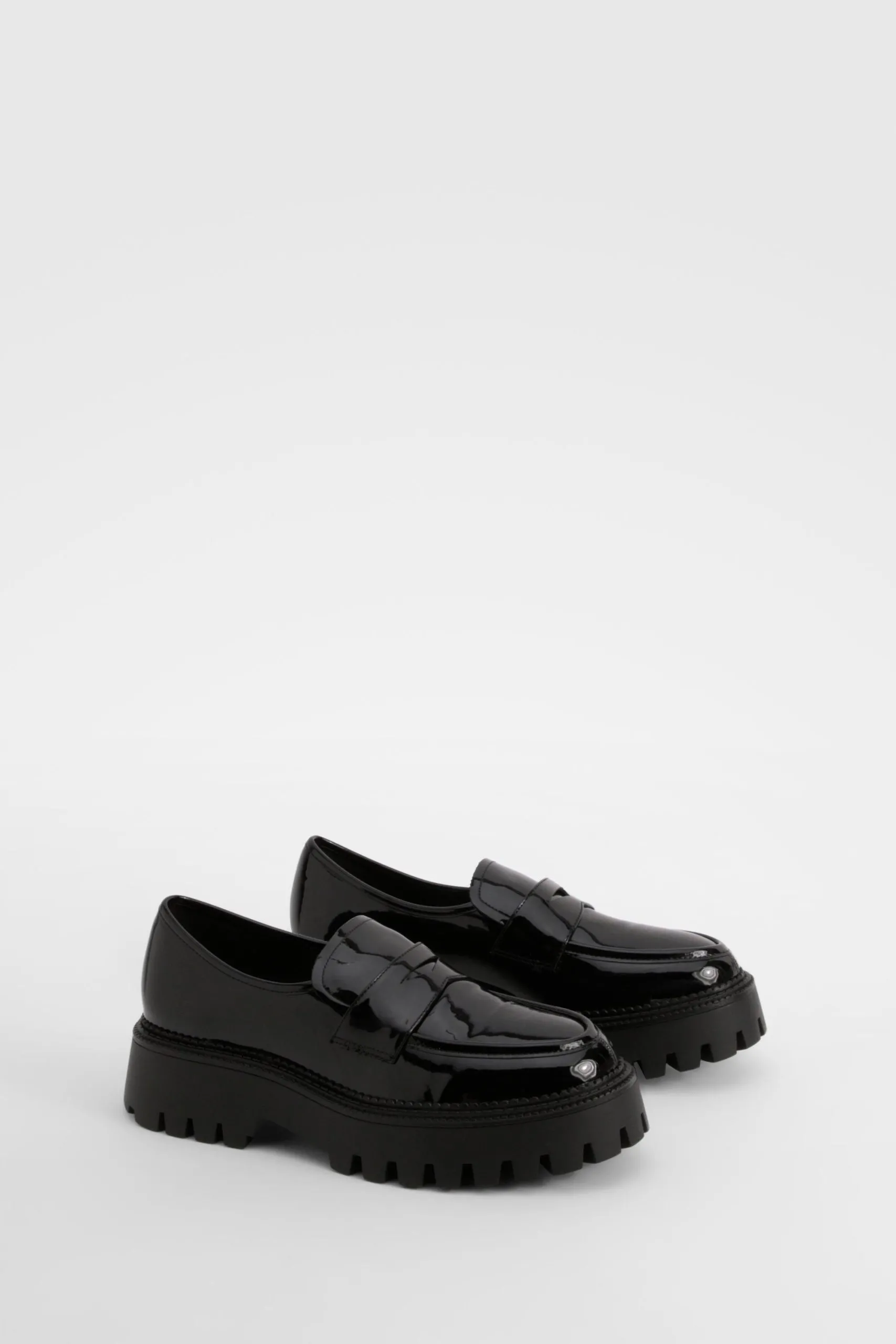 Wide Fit Patent Chunky Sole Loafers