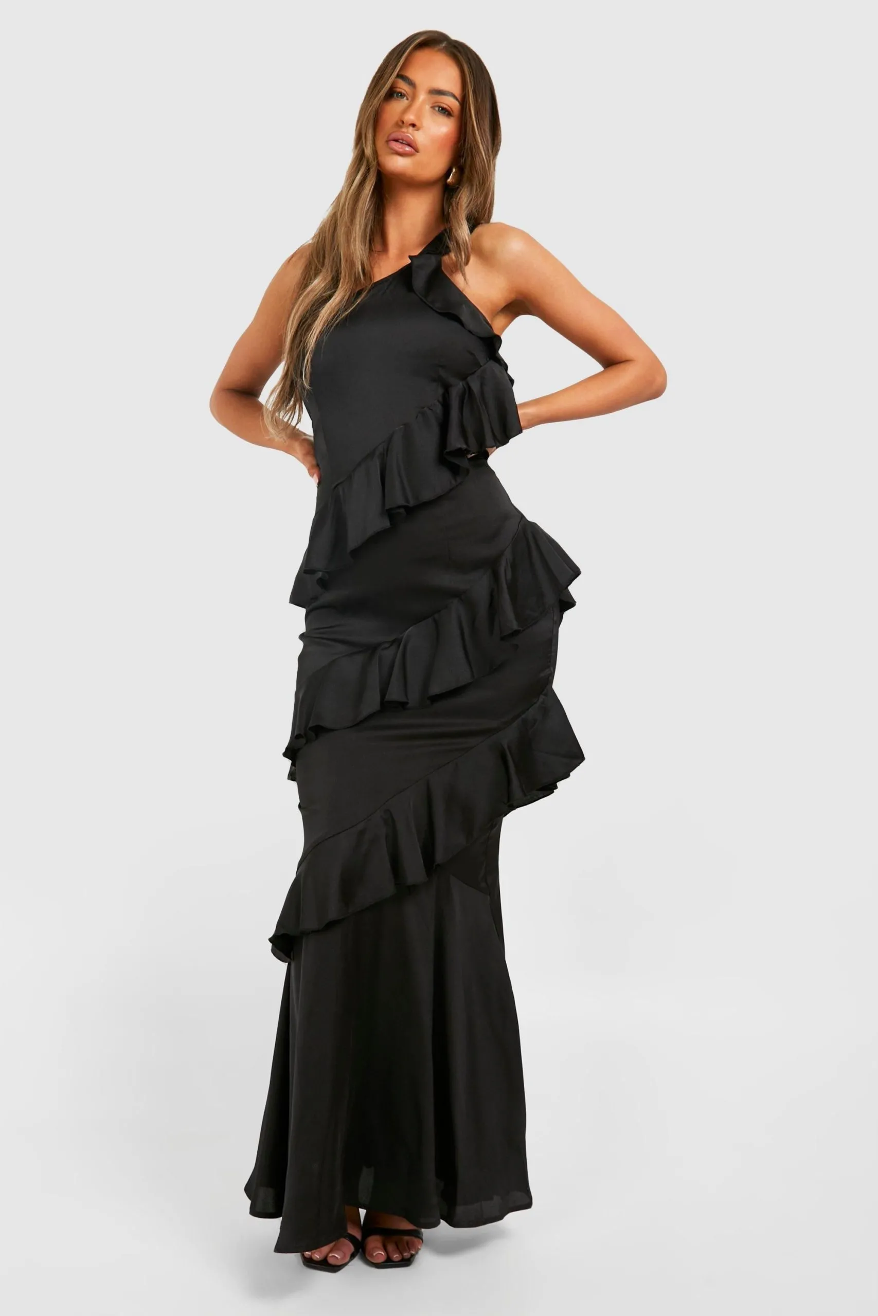 One Shoulder Ruffle Maxi Dress