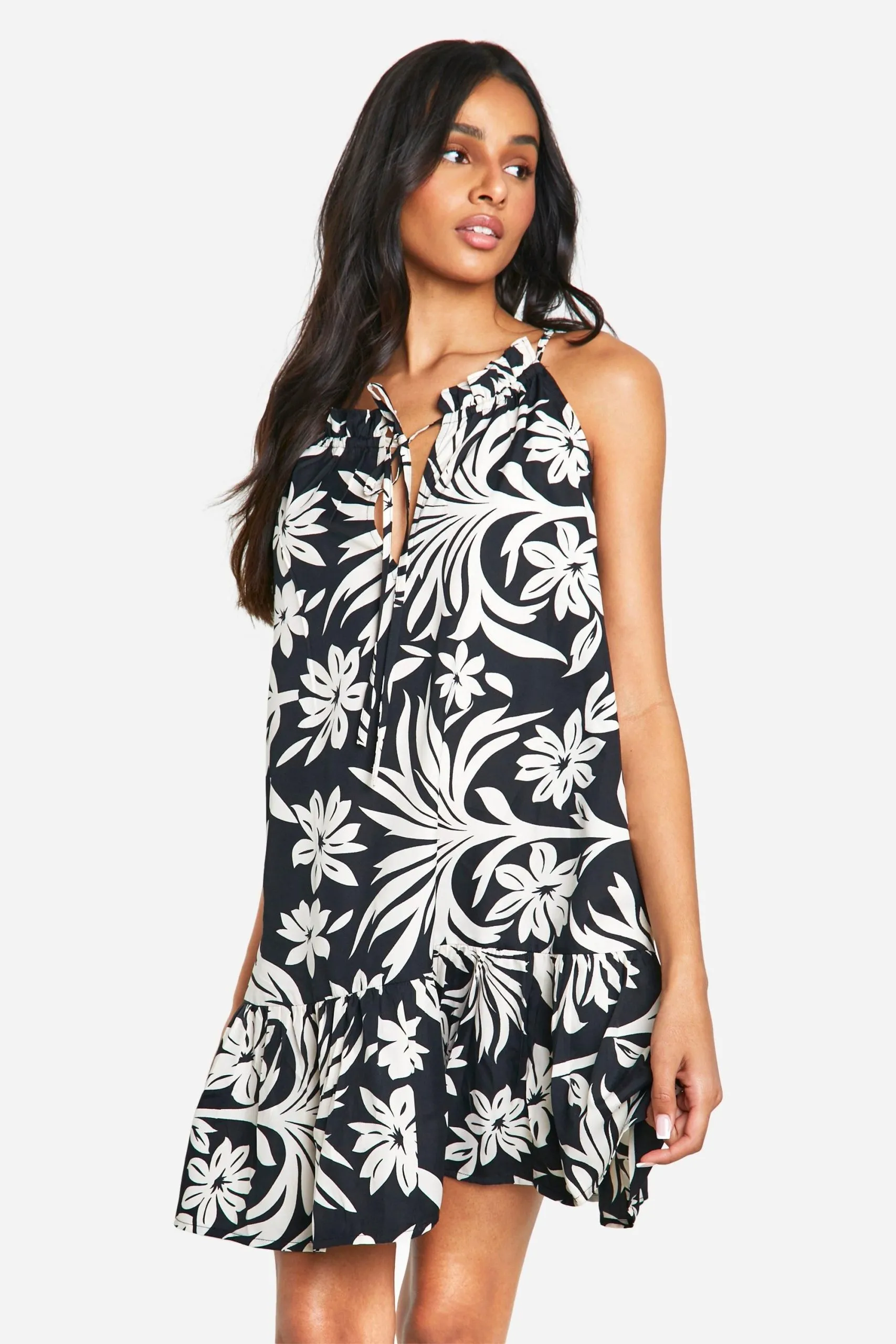 Tall Tropcial Print Strappy Mini Dress