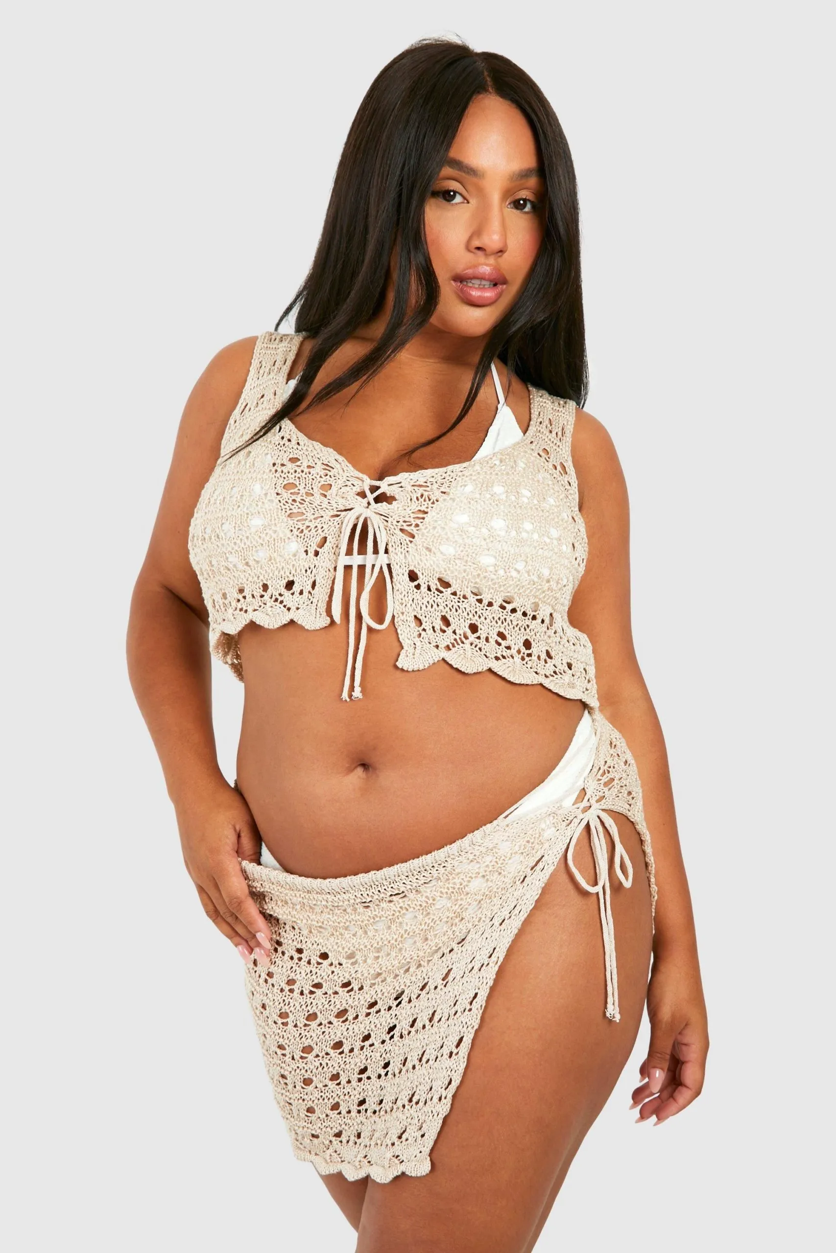Plus Crochet Top And Mini Skirt Beach Co-ord