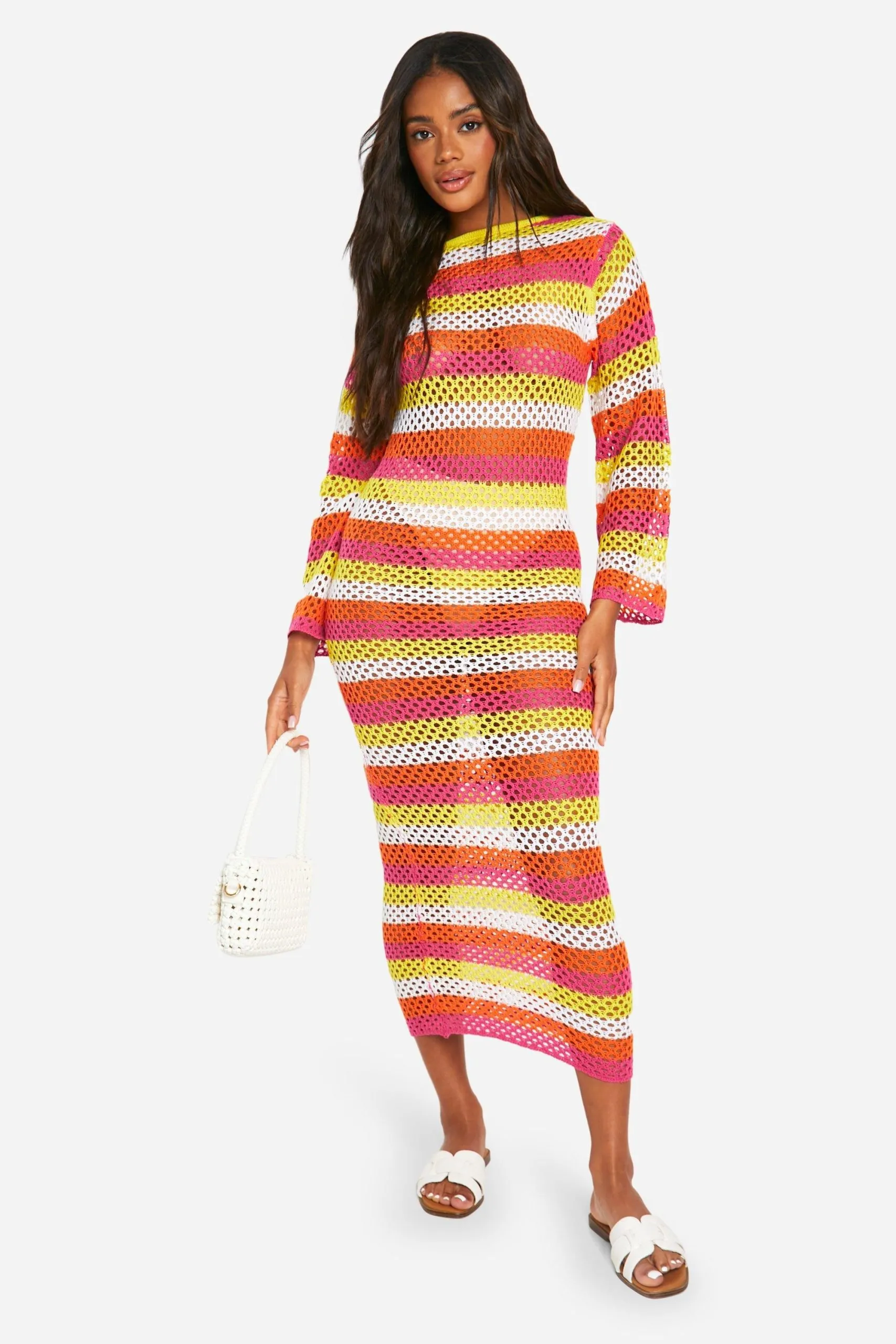 Stripe Crochet Scoop Maxi Knitted Maxi Dress