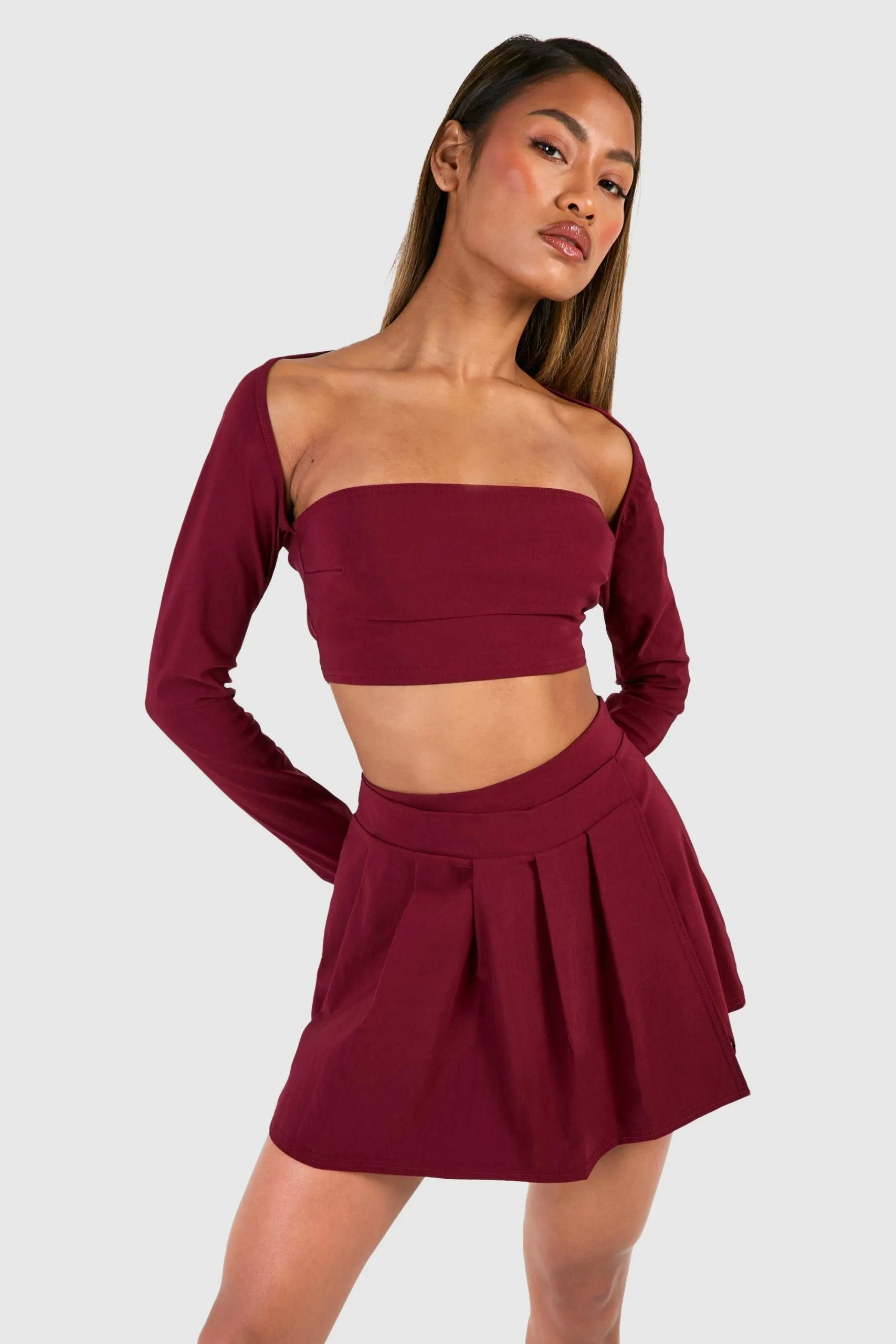 Square Neck Crop & Pleated Skirt