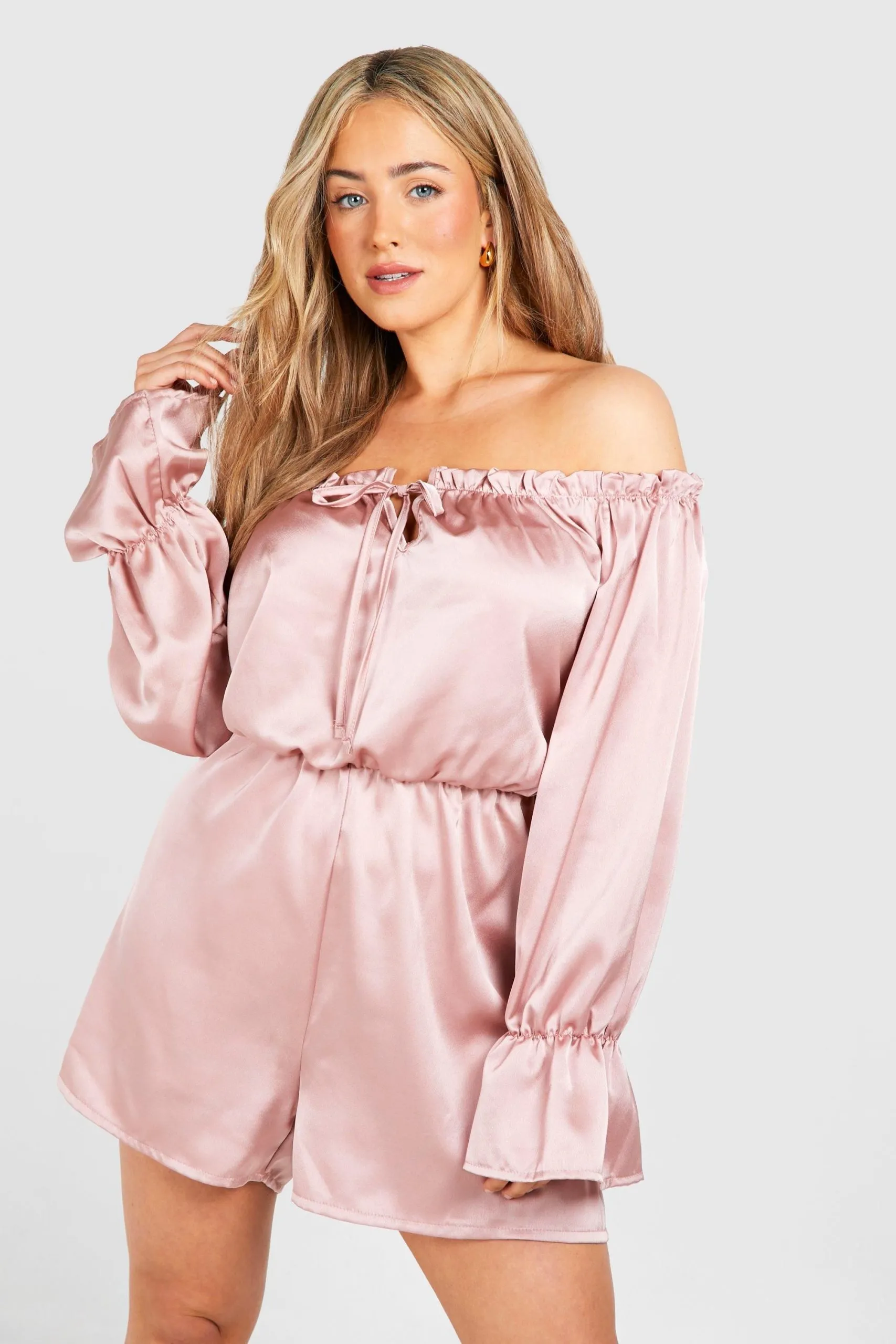 Plus Satin Bardot Frill Detail Playsuit
