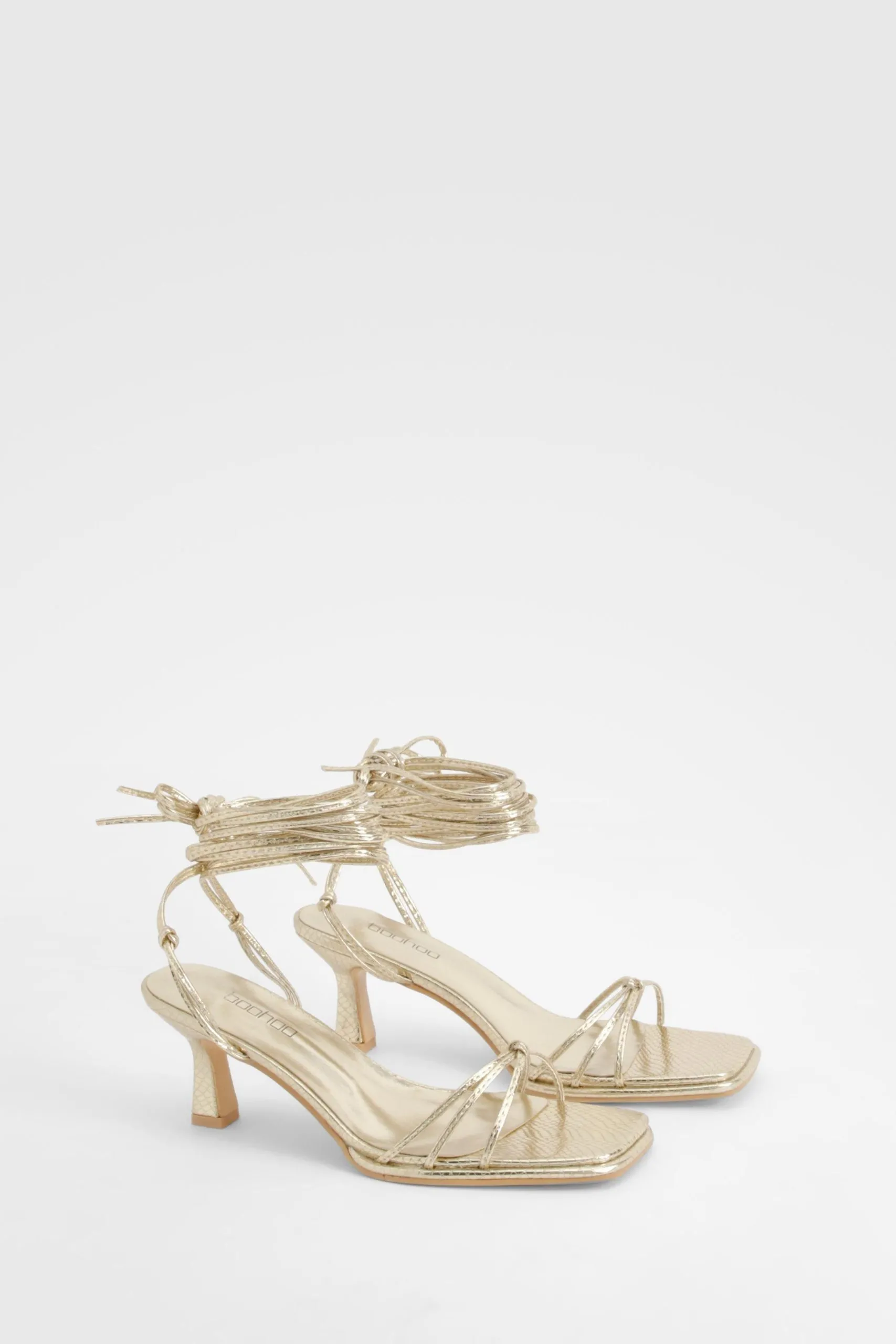 Wide Fit Metallic Croc Strappy Heels