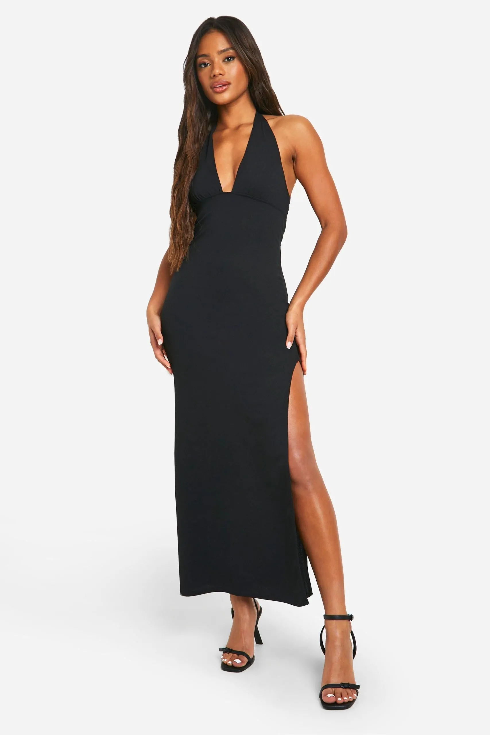 Plunge Crepe Split Leg Maxi Dress