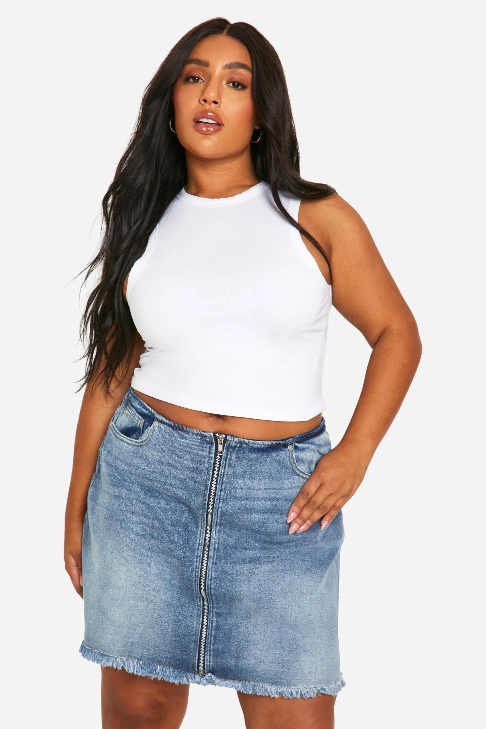 Plus Vintage Wash Zip Front Micro Mini Skirt