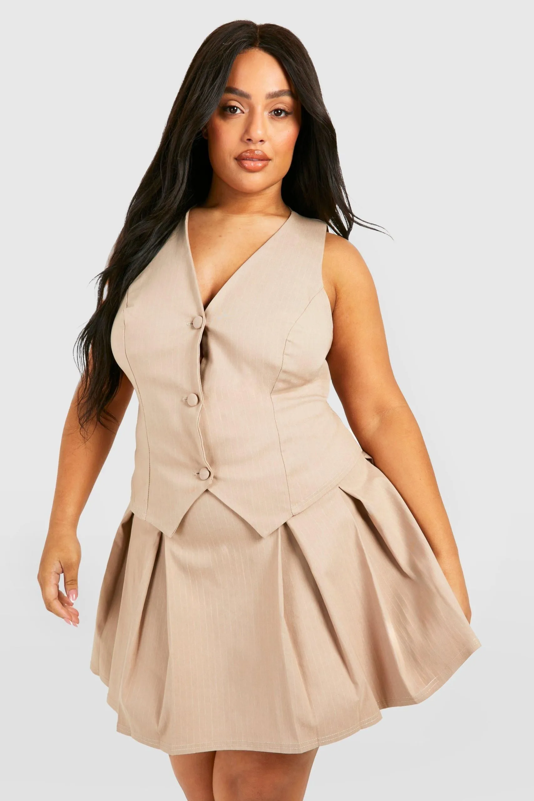 Plus Pinstripe Pleated Tennis Skirt