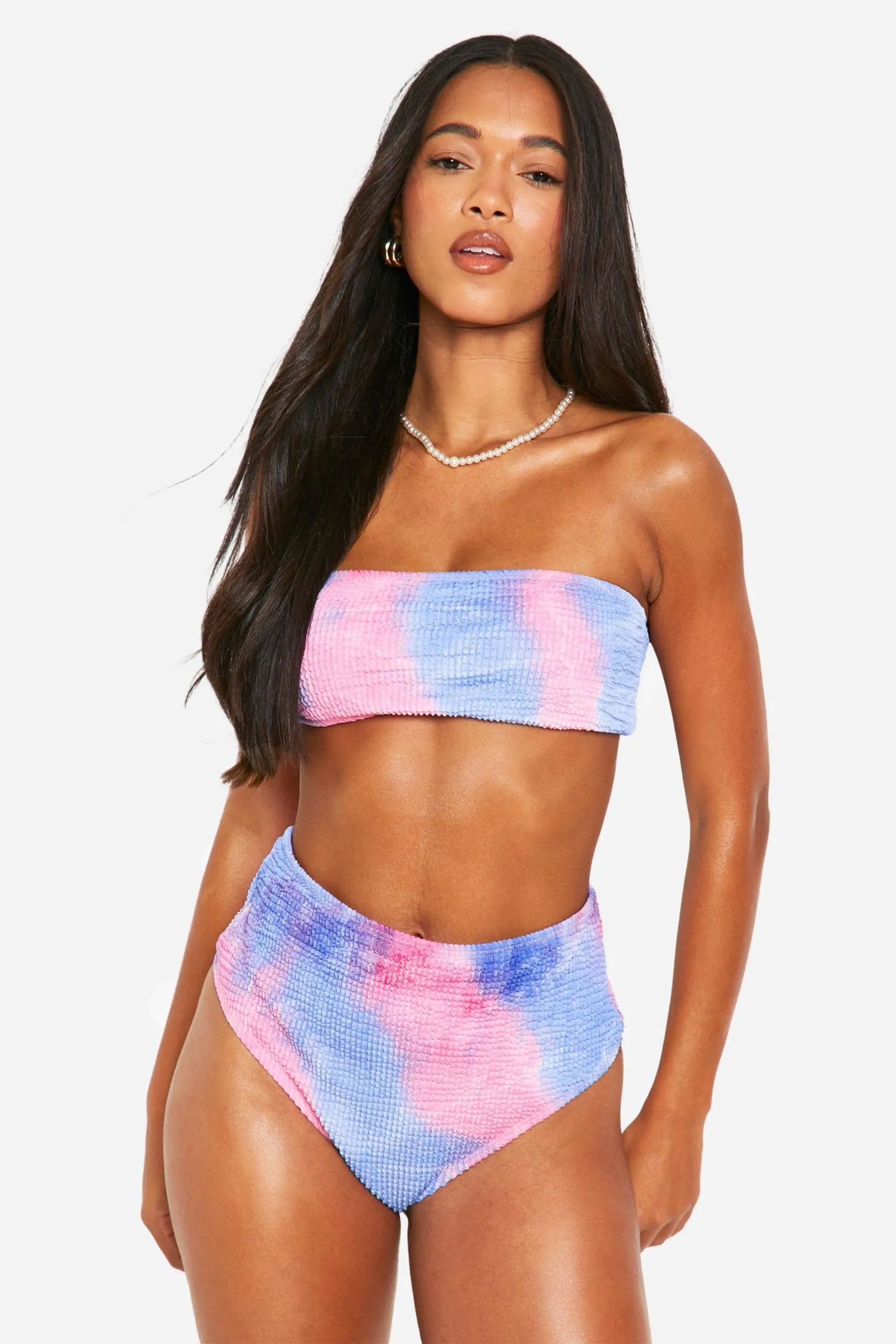 Tie Dye Crinkle Bandeau Bikini Top