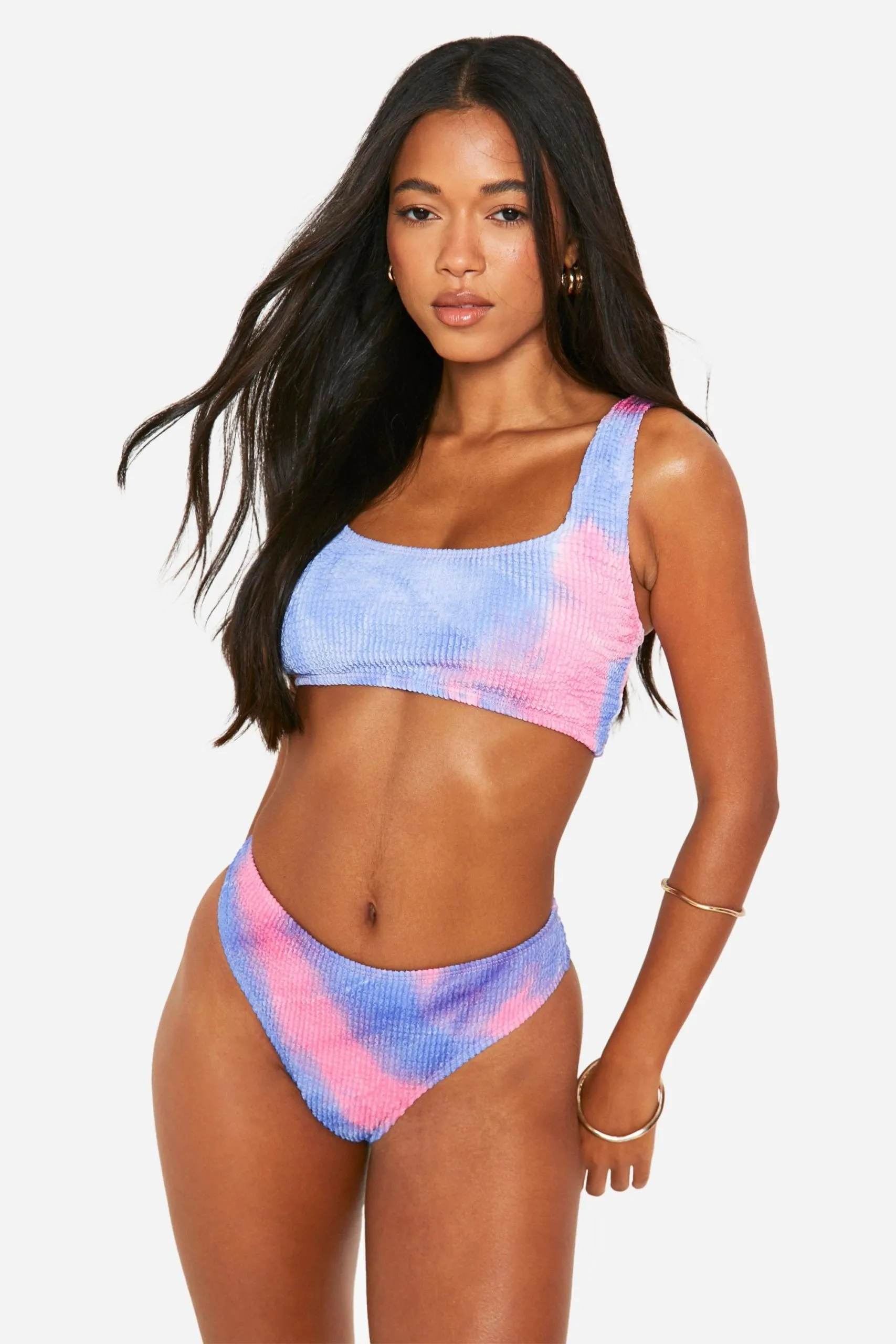Tie Dye Crinkle Scoop Bikini Top