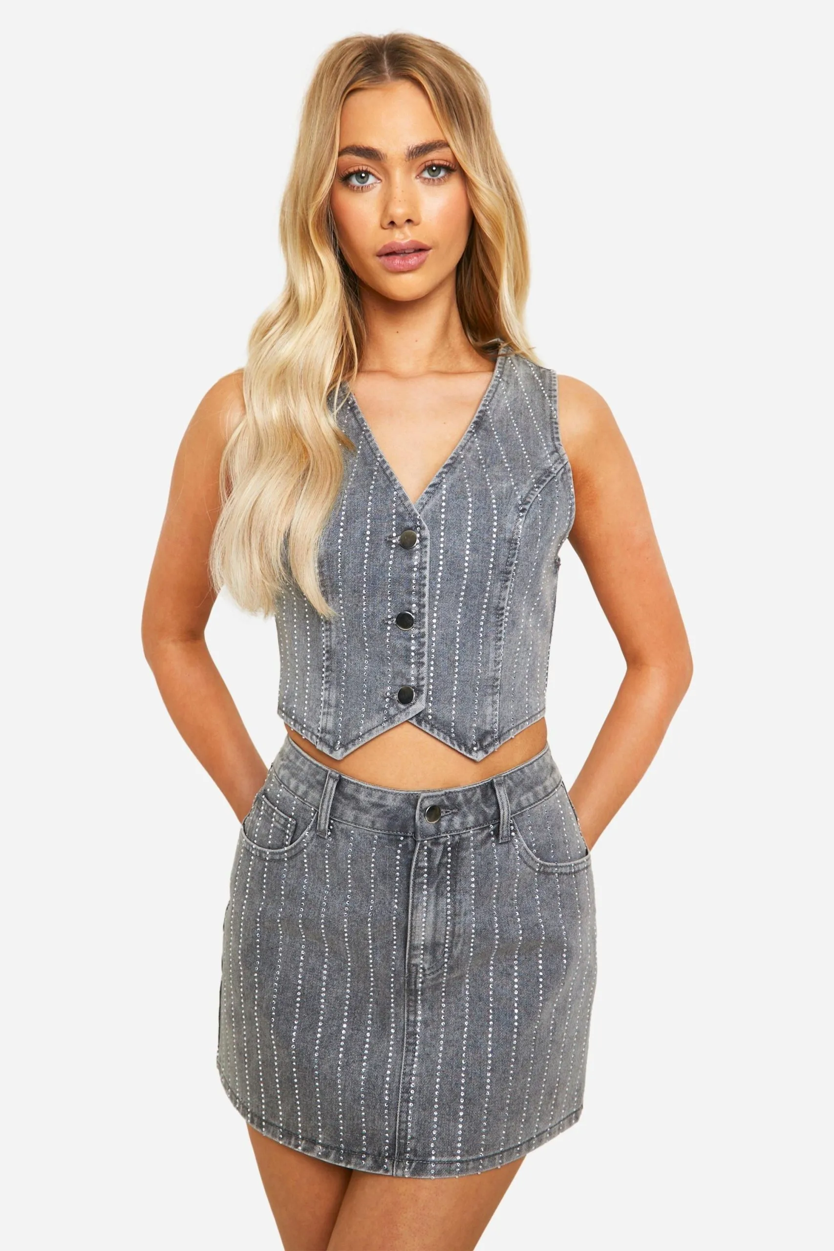 Diamante Denim Mini Skirt