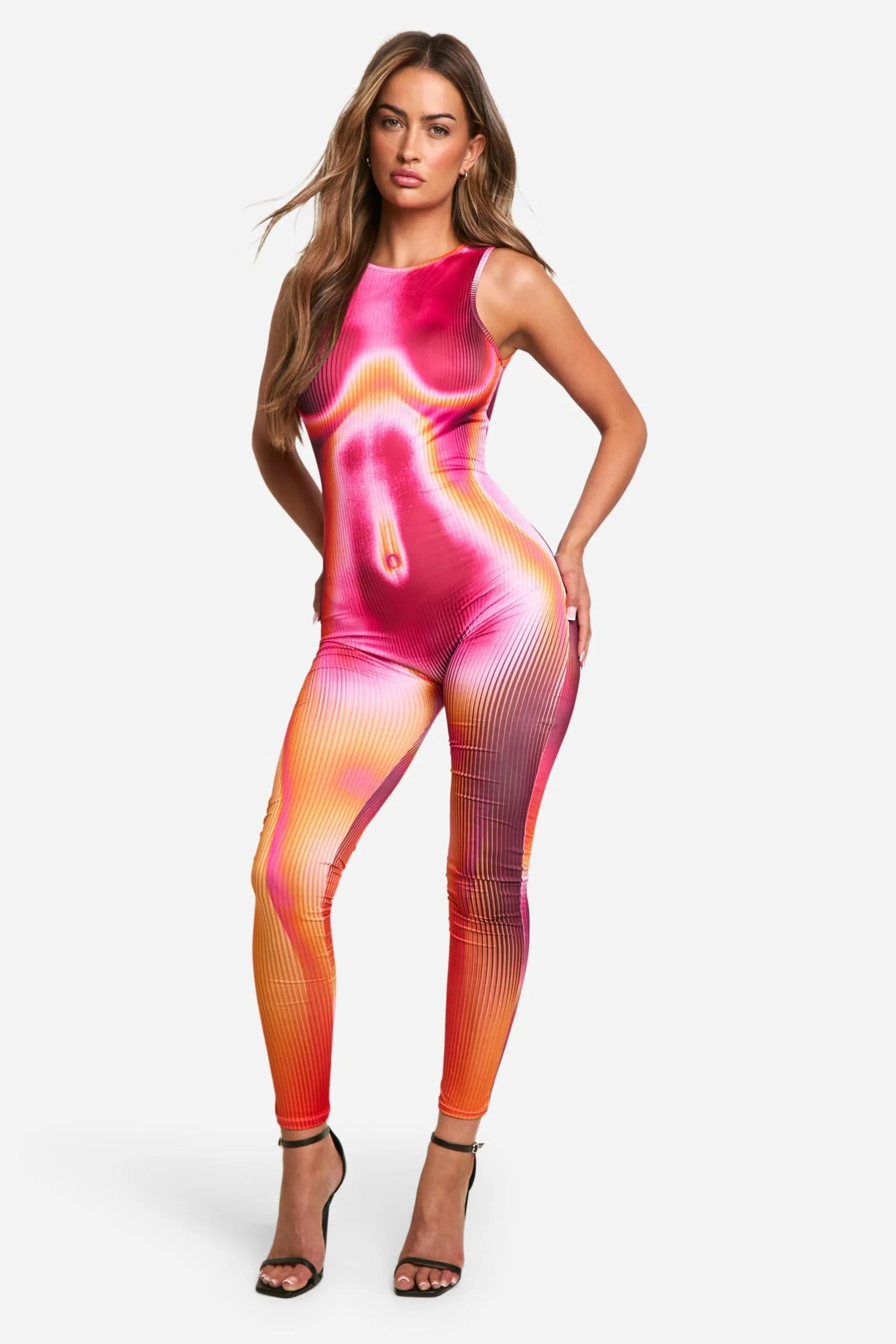 Body Print Slinky Sleeveless Unitard Jumpsuit