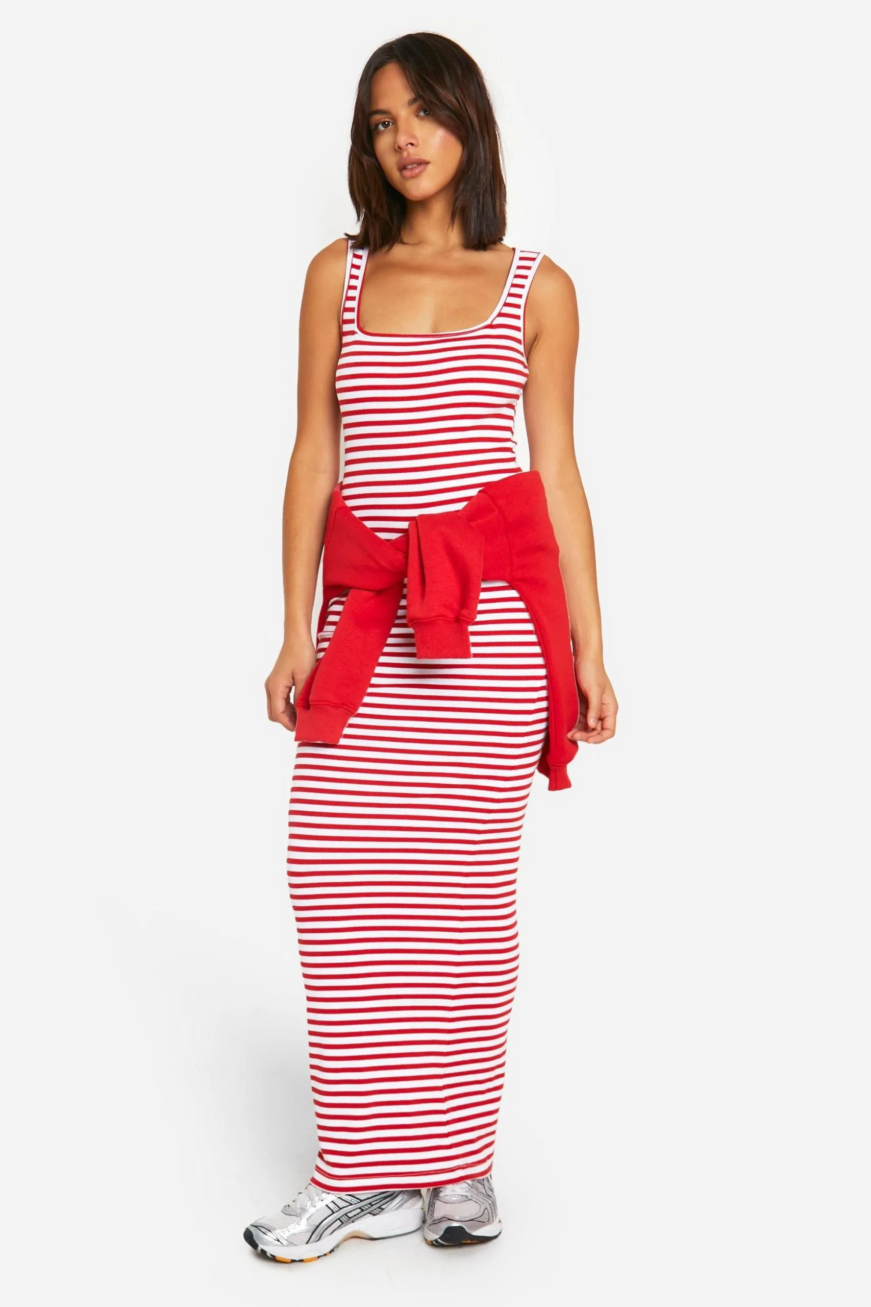 Basic Rib Stripe Square Neck Maxi