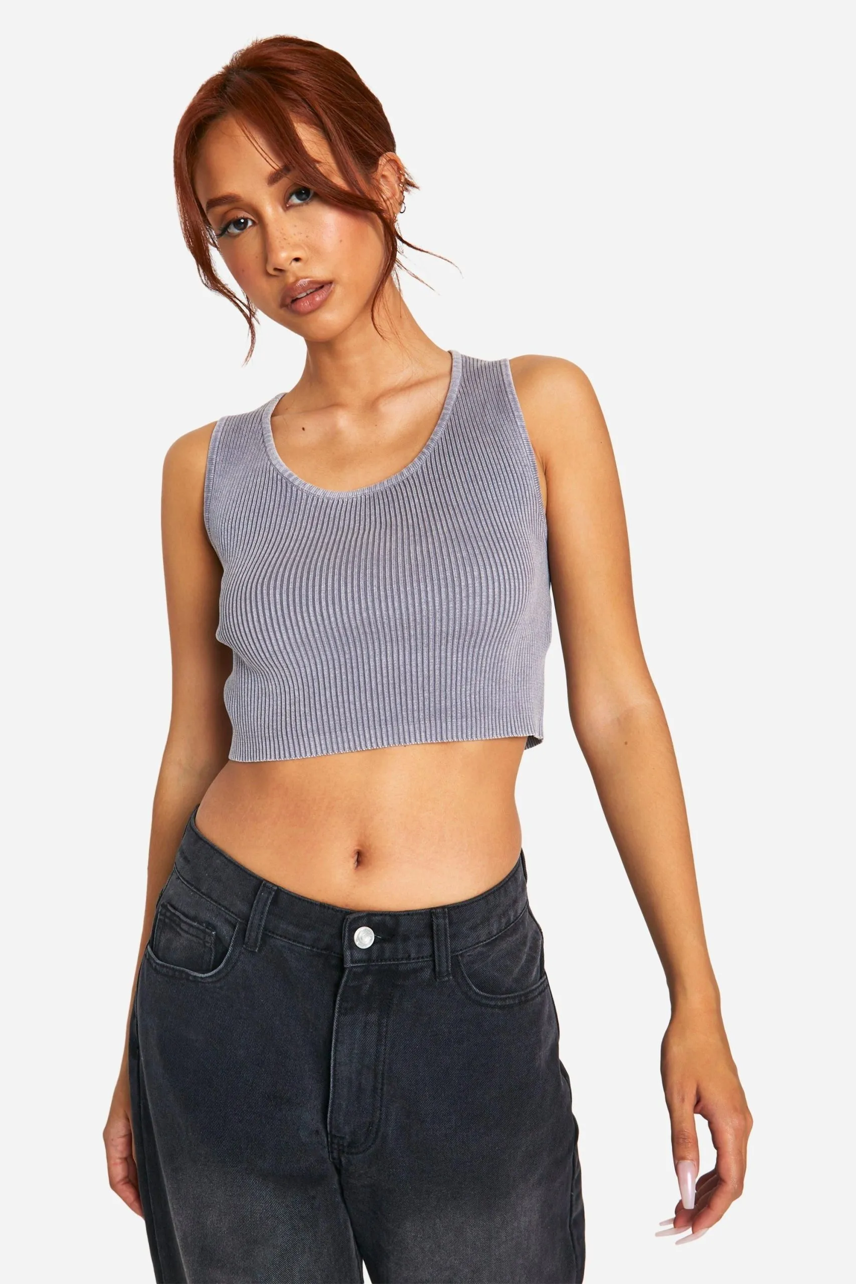 Acid Wash Rib Knit Scoop Crop Top