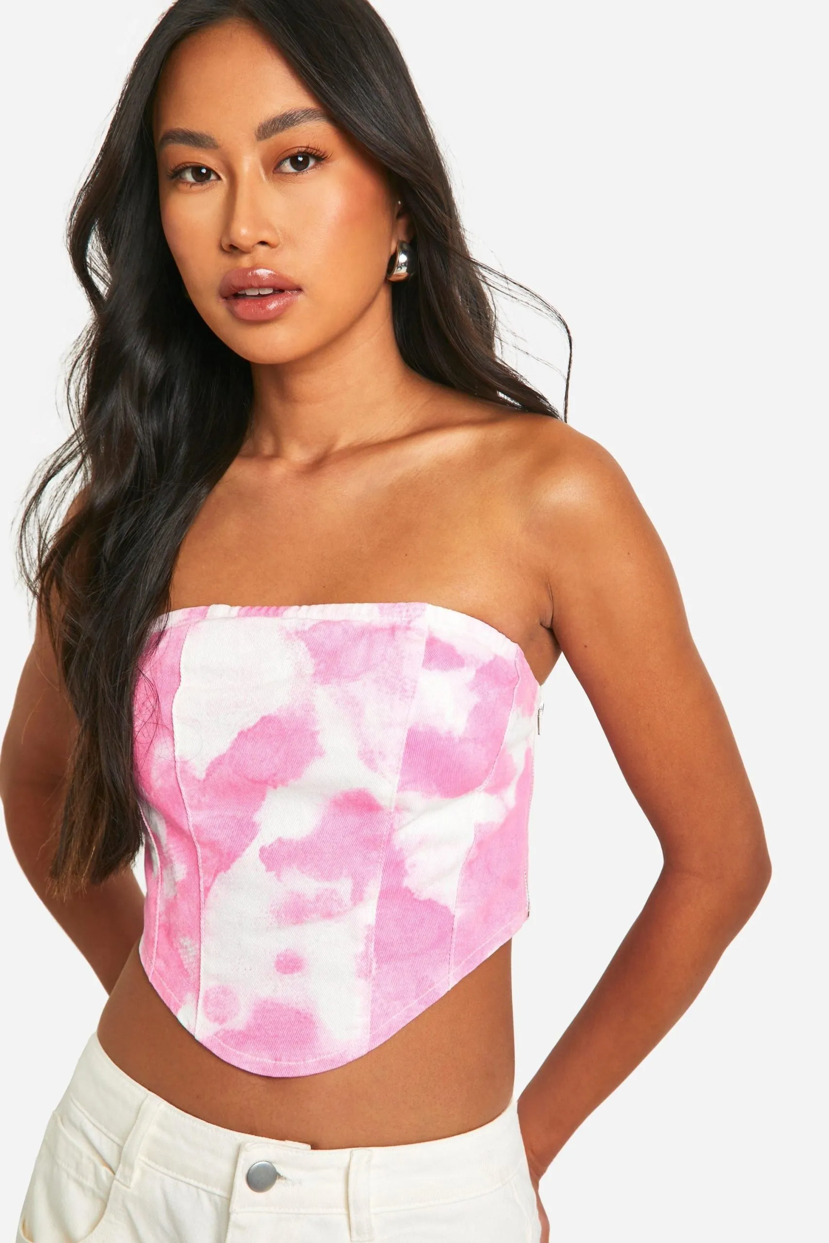 Tie Dye Stretch Denim Bandeau Top