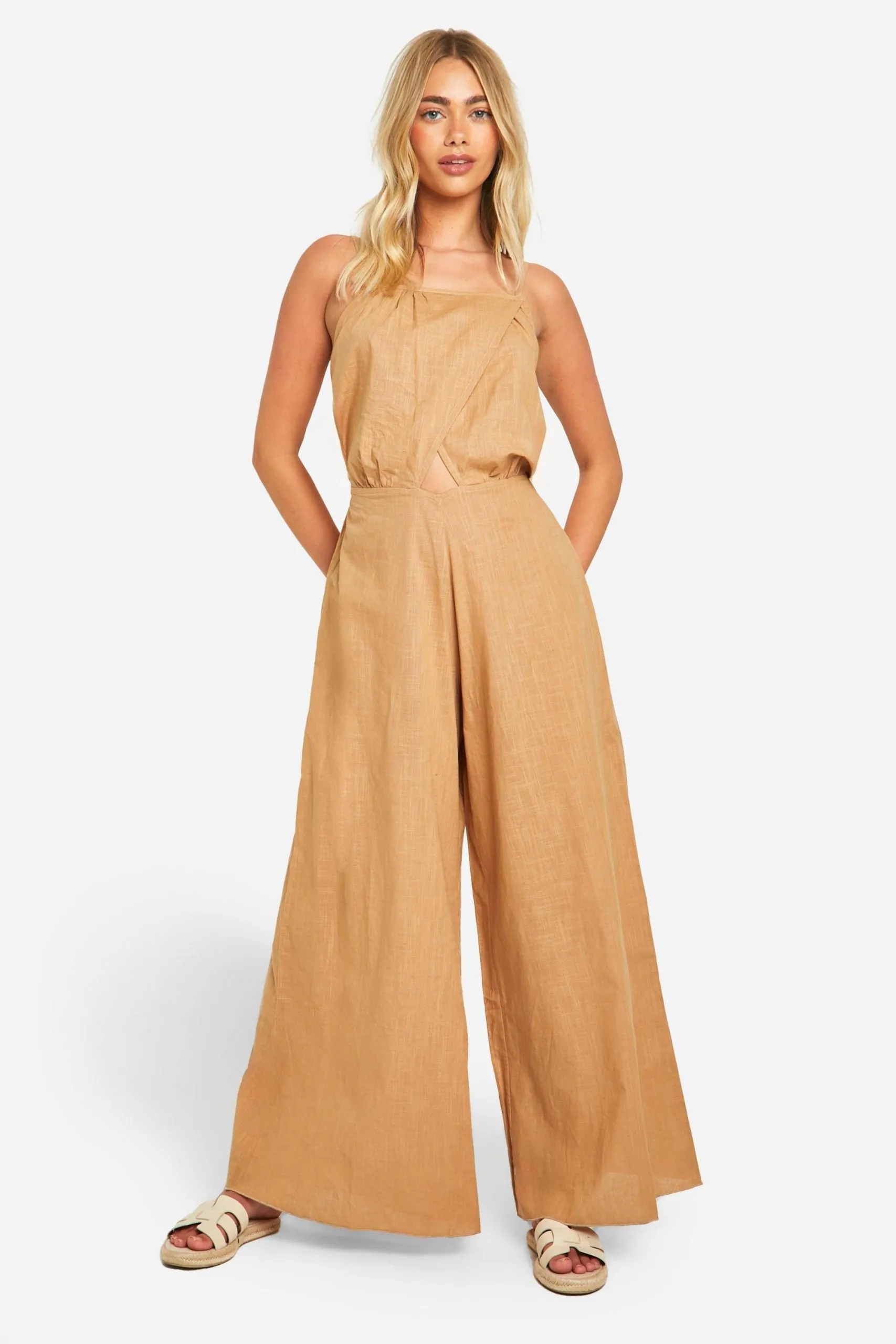 Lace Up Back Woven Jumpsuit