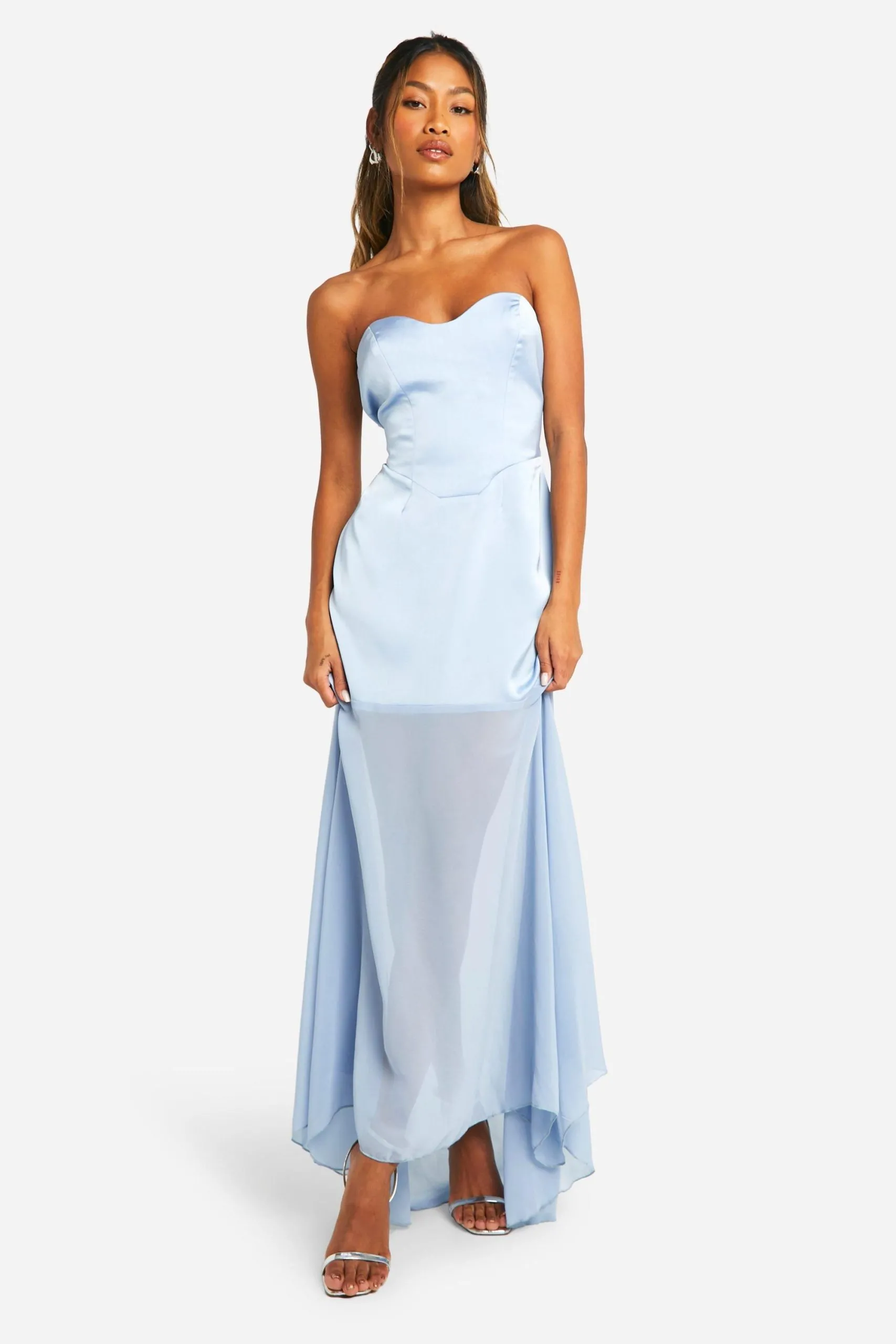 Satin Chiffon Mix Bandeau Maxi Dress