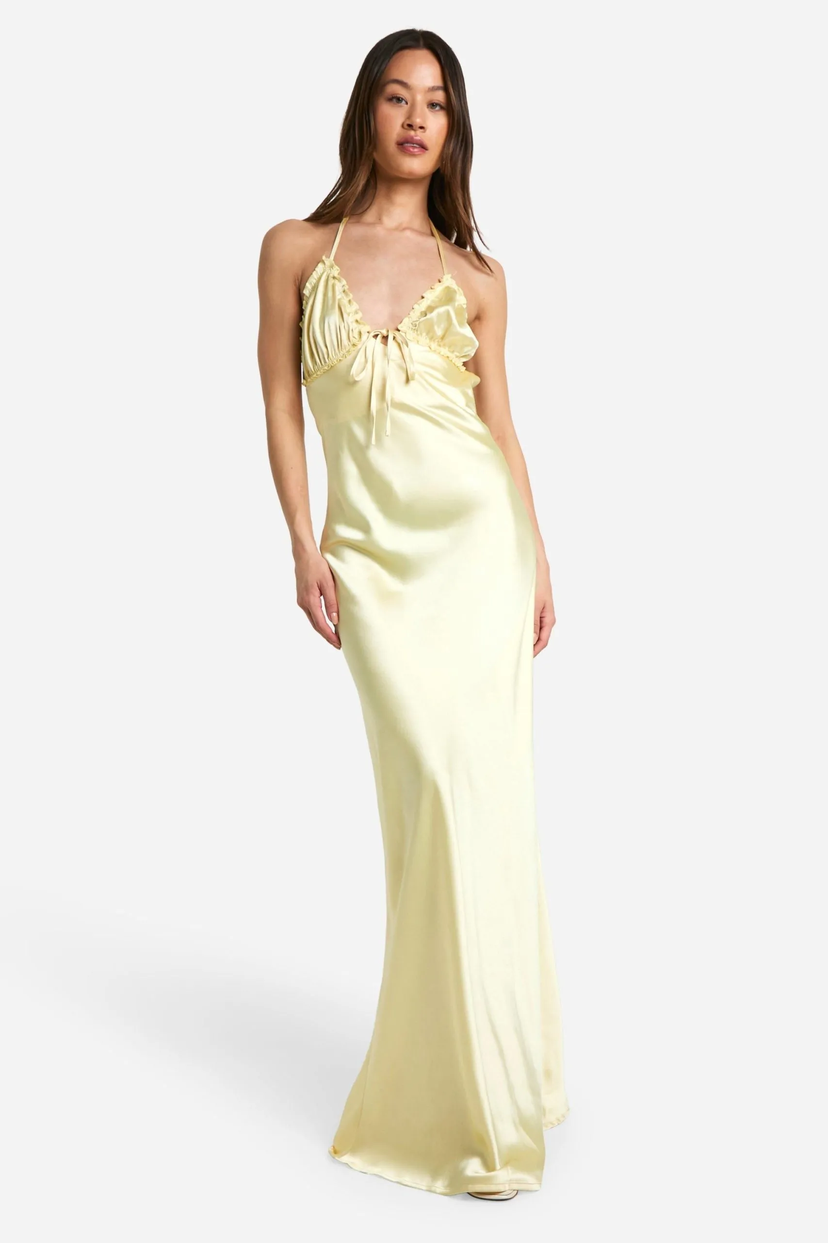 Tall Ruffle Satin Maxi Slip Dress