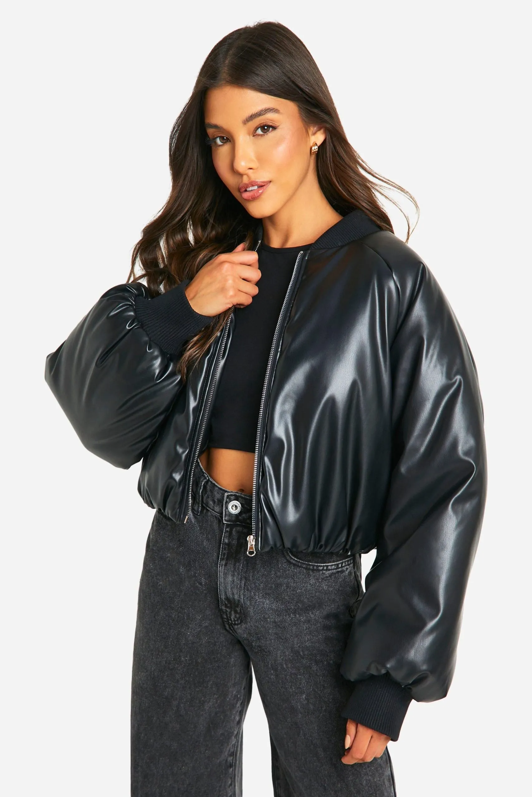DSGN Studio Embossed Faux Leather Oversized Bomber Jacket