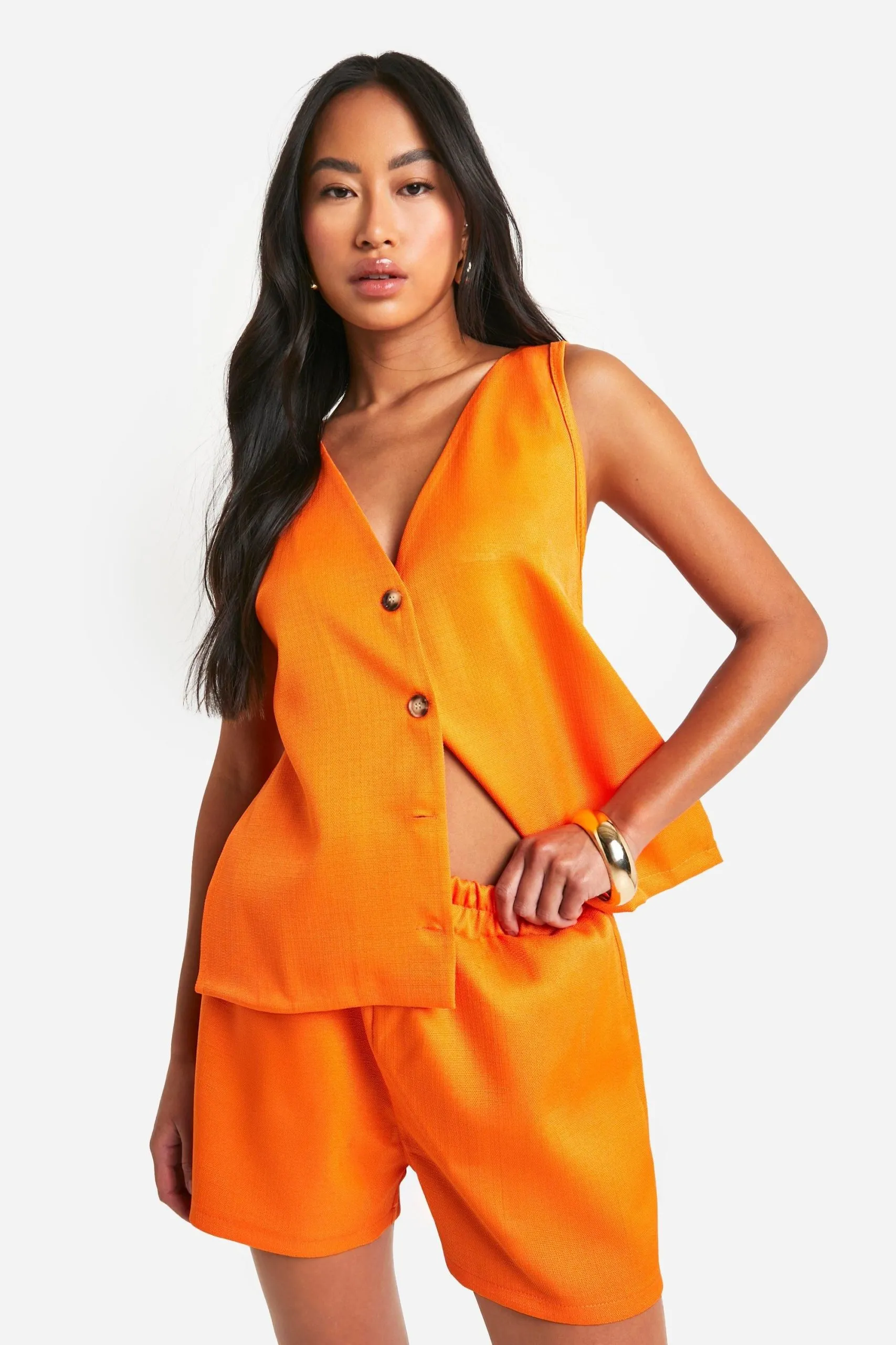 Textured Linen Look Relaxed Fit Shorts