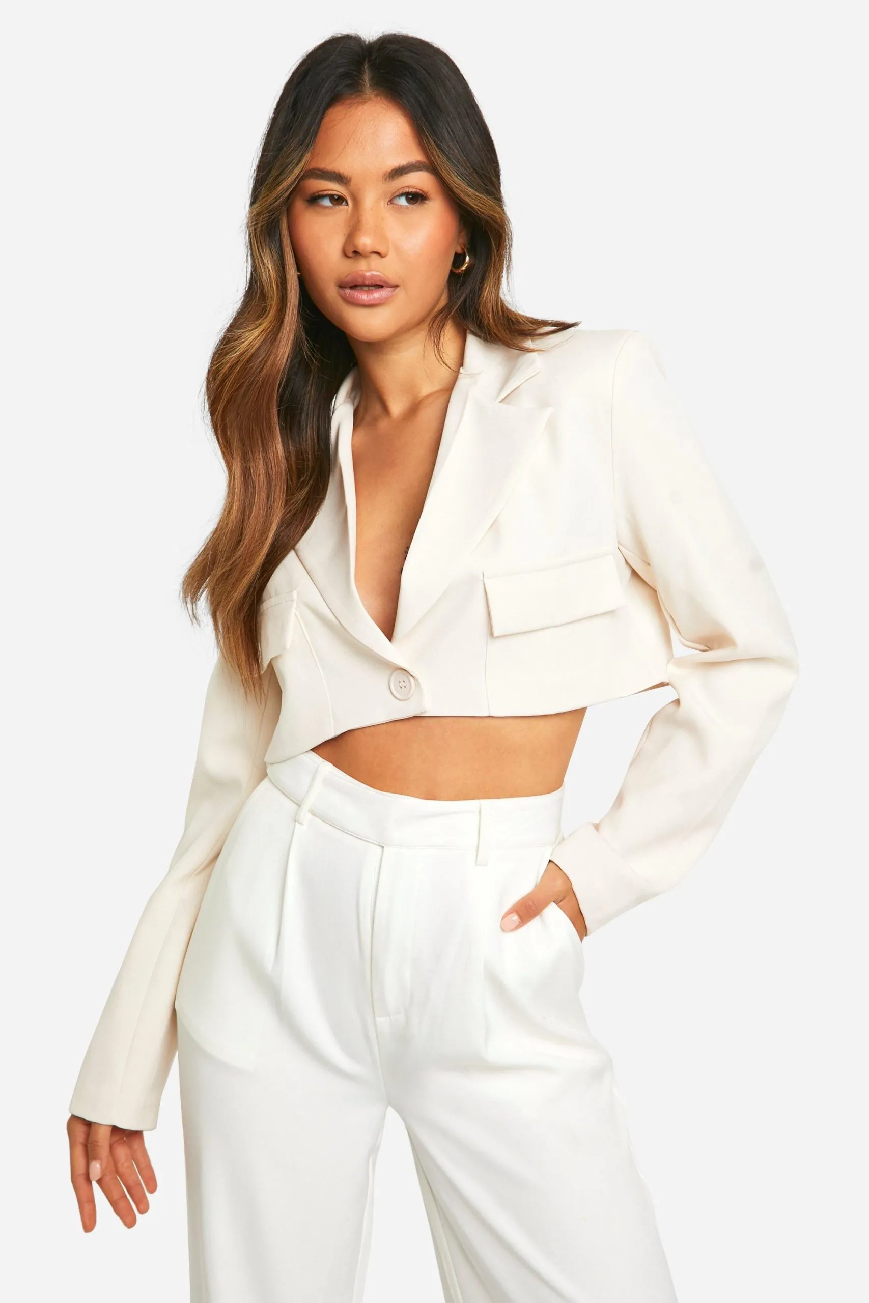 Super Crop Pocket Detail Tailored Blazer