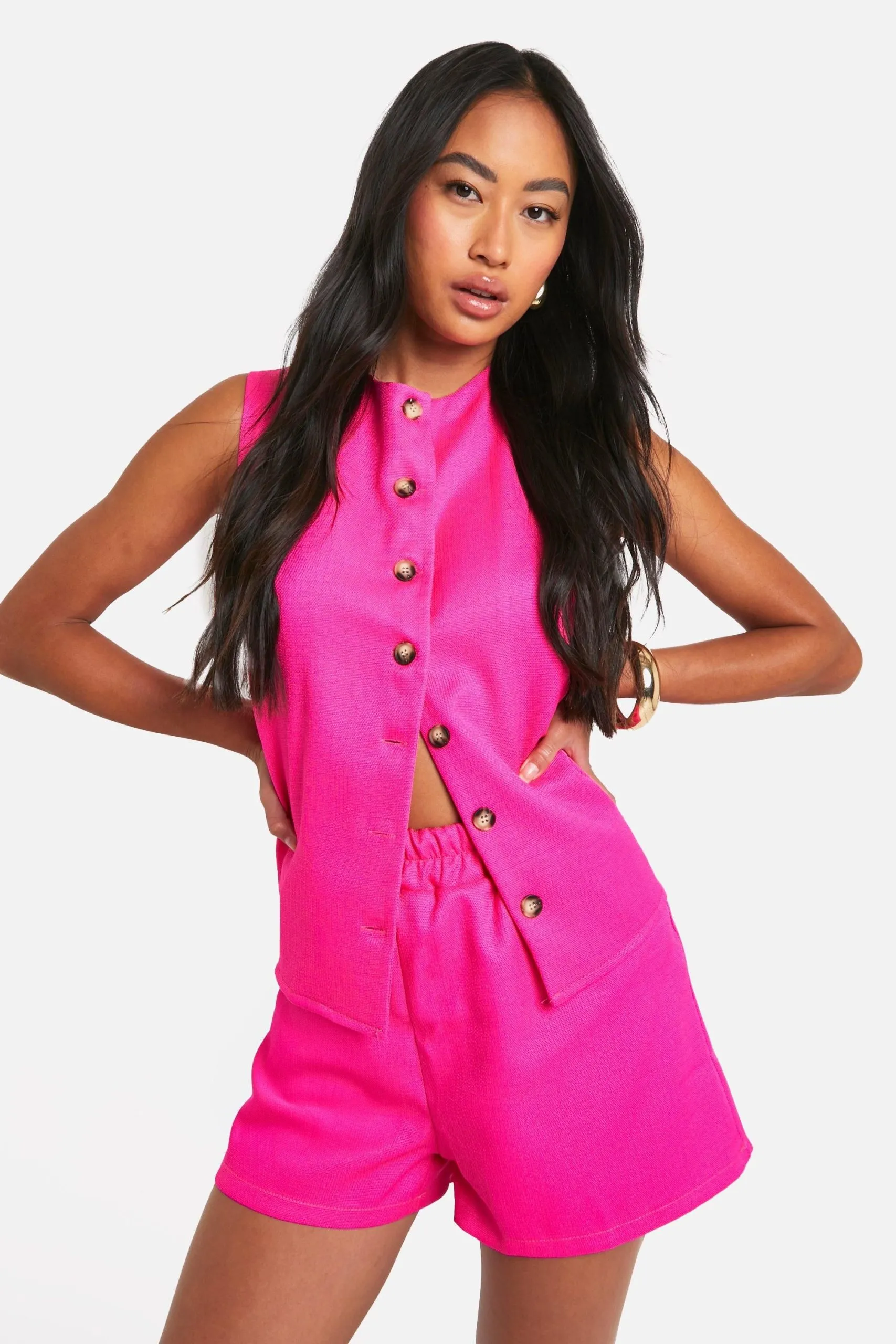 Textured Linen Look Tie Back Waistcoat