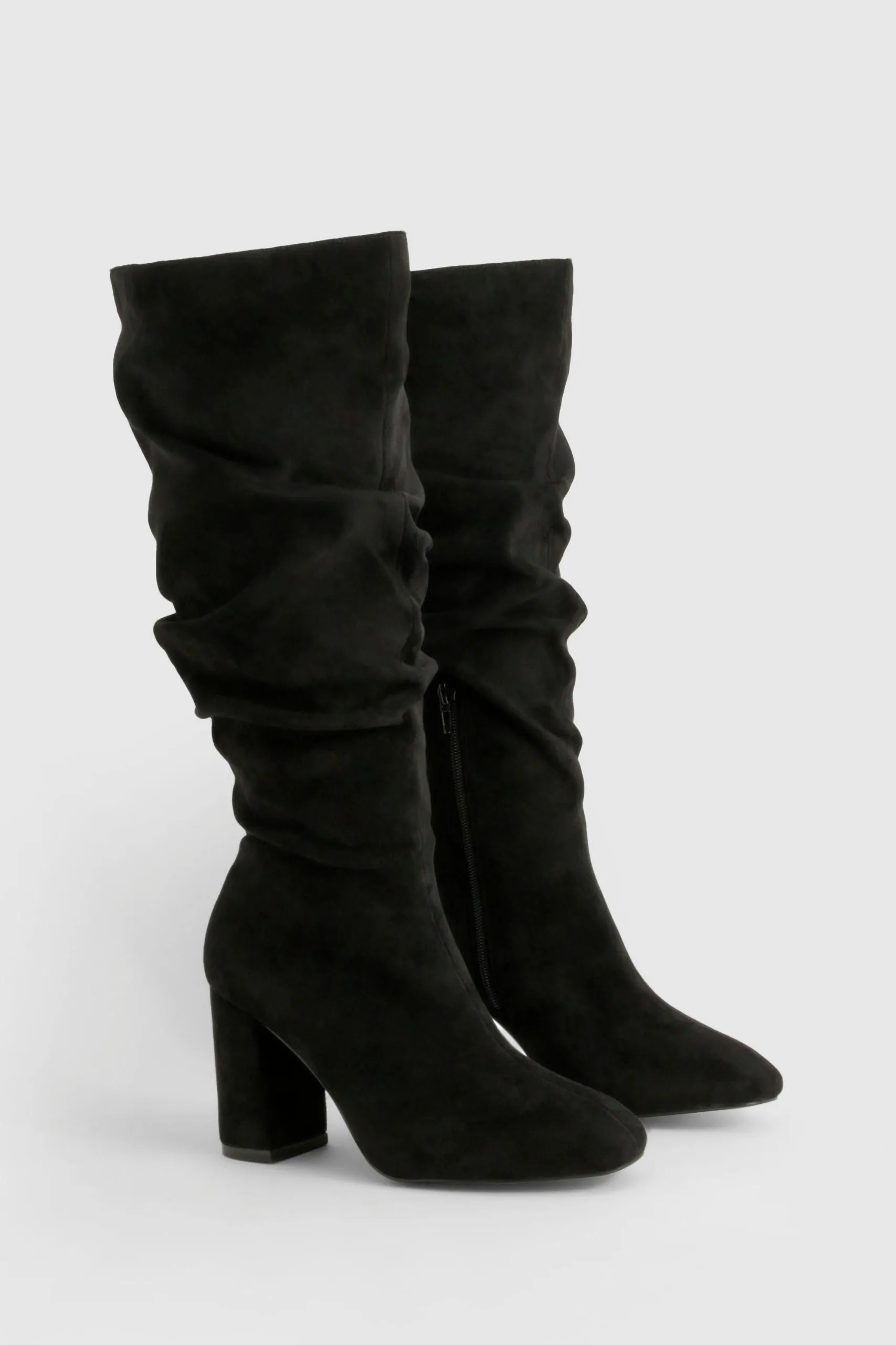 Wide Fit Faux Suede Slouchy Block Heel Boots