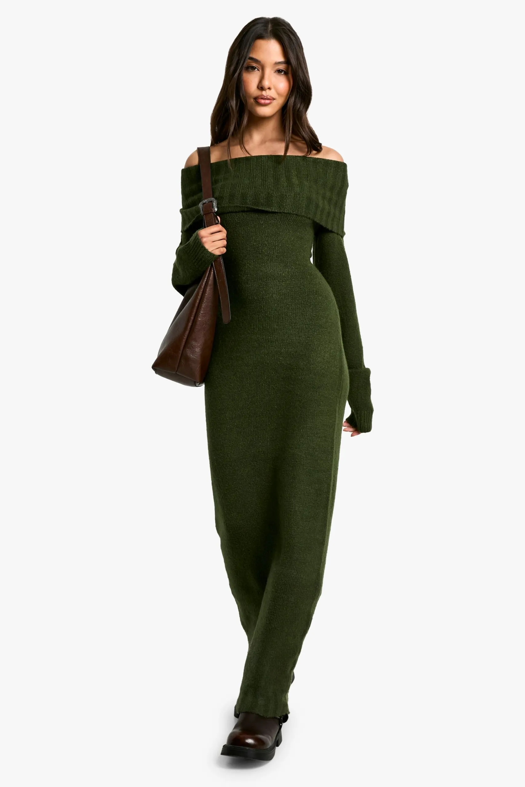 Premium Oversized Bardot Neckline Maxi Jumper Dress