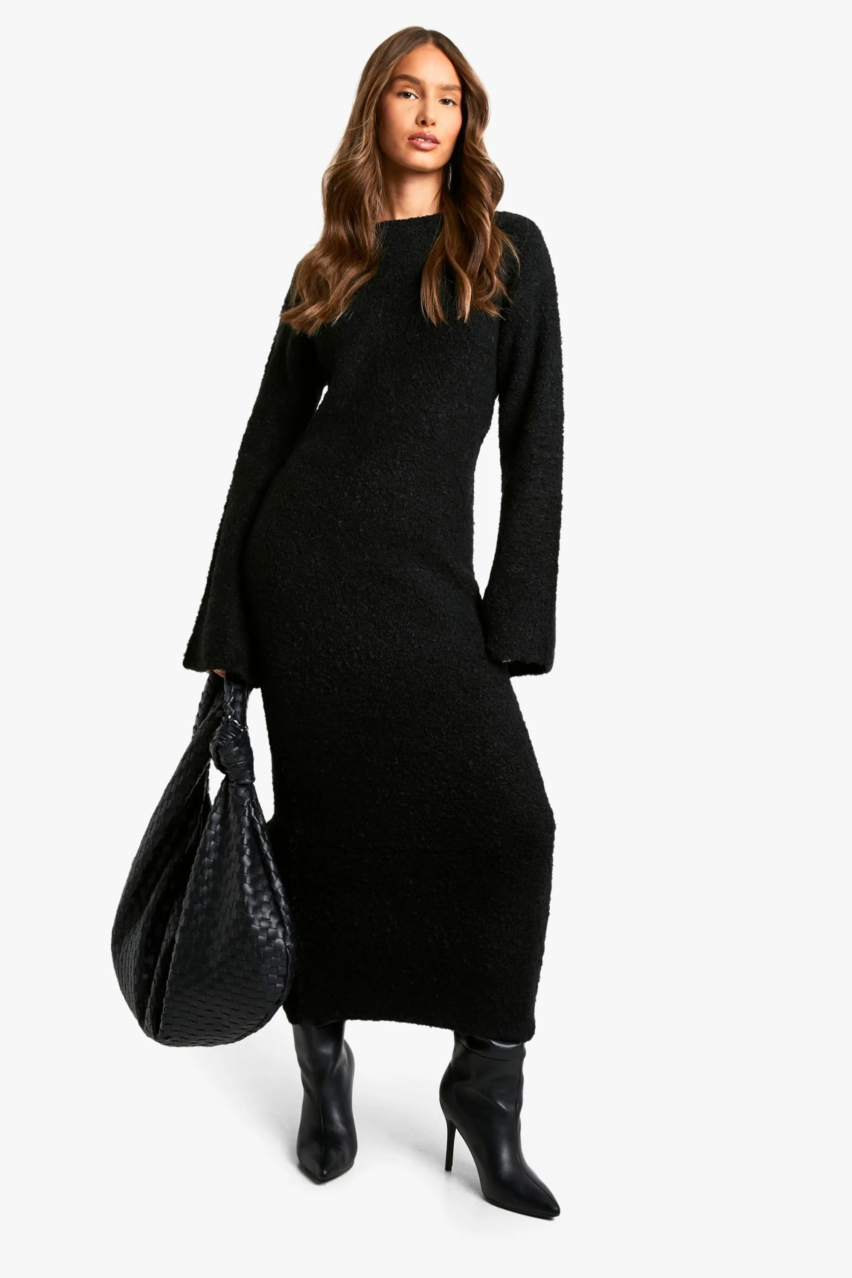Borg Flare Sleeve Knitted Maxi Dress