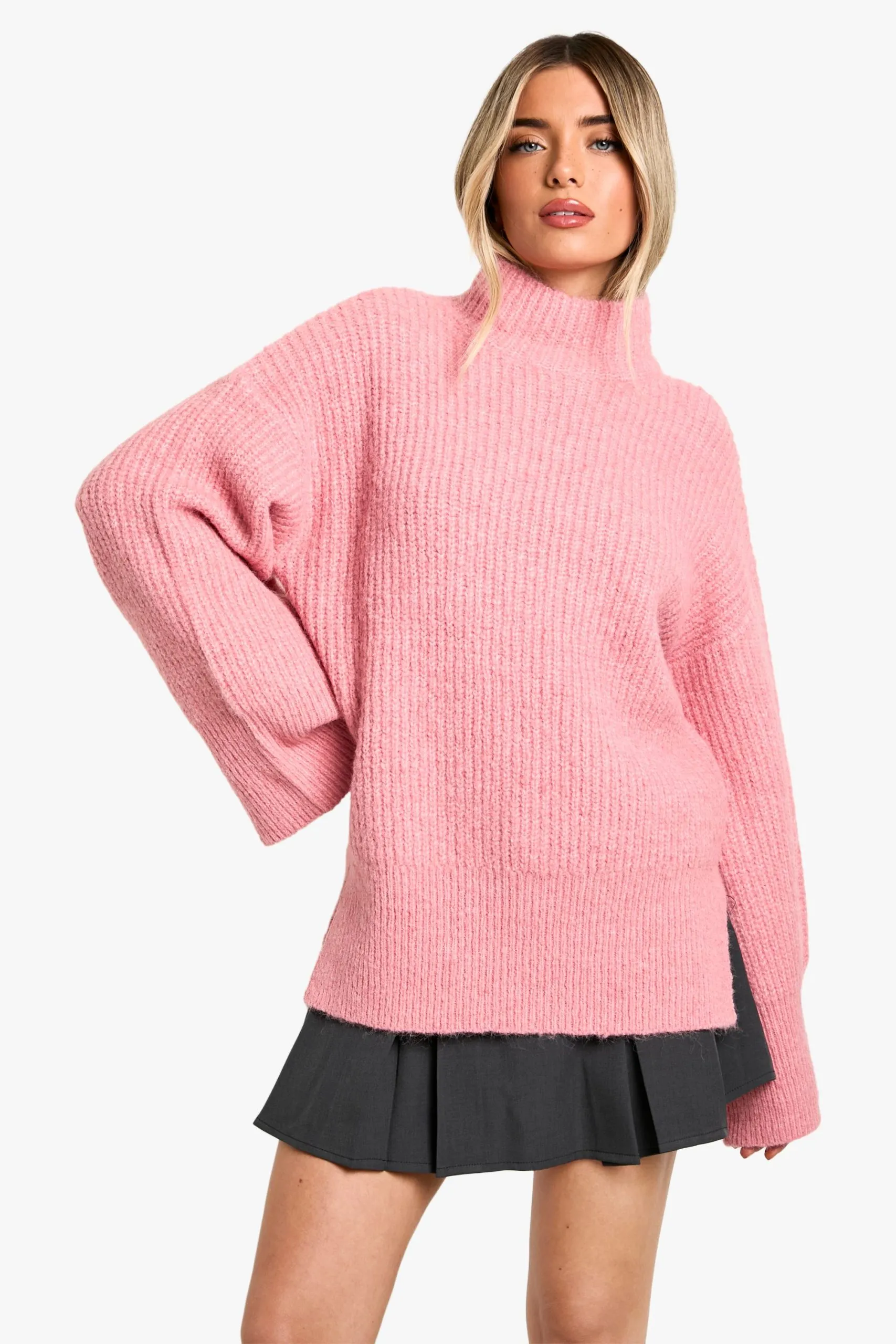 Oversized High Neck Knitted Jumper