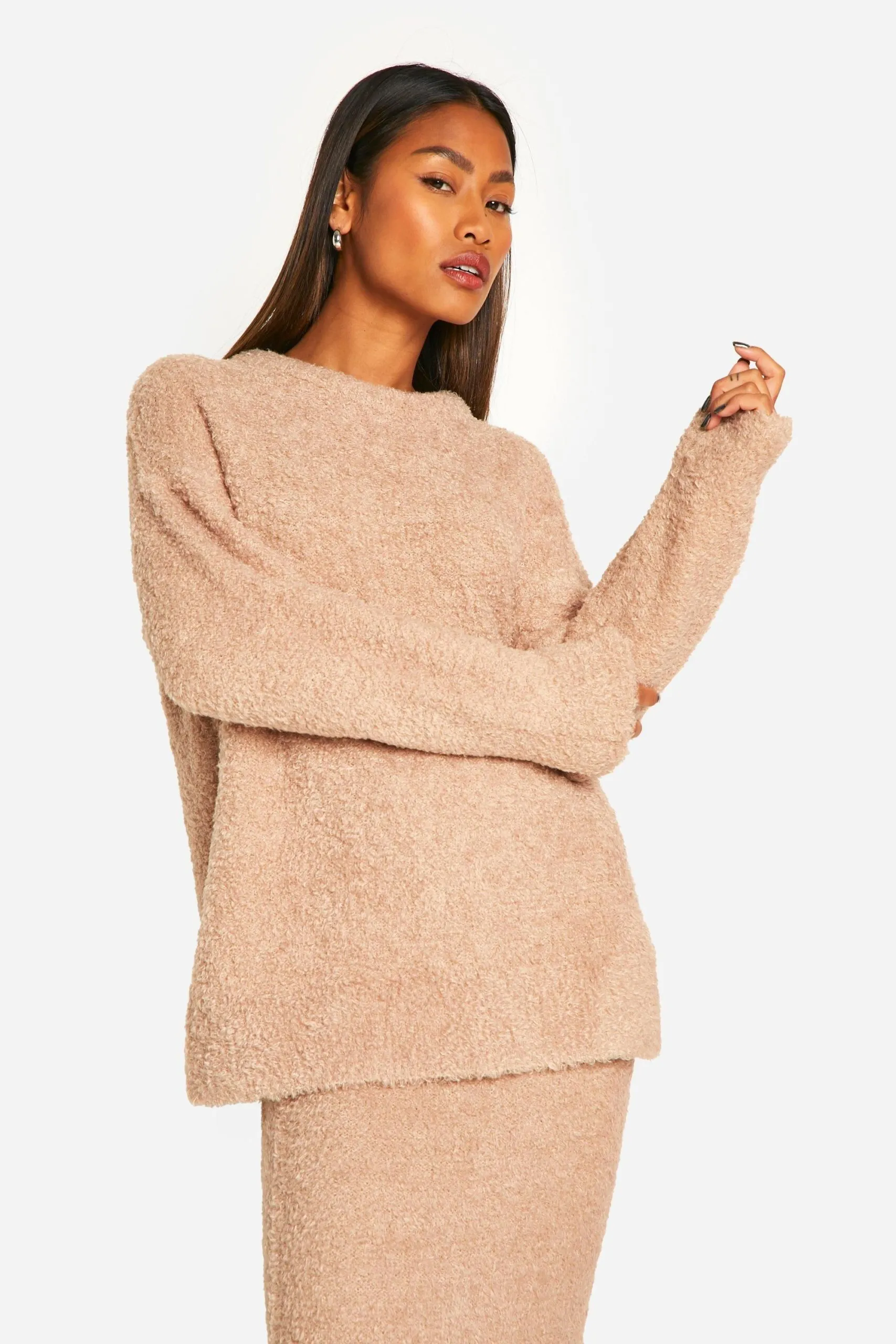 Soft Borg Knitted Oversized Crew Neck Jumper